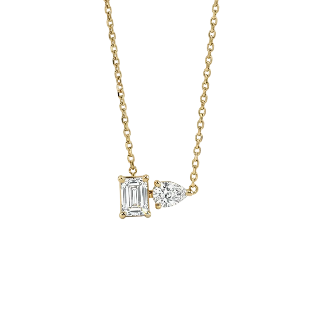 Pear & Baguette Diamond Gold Necklace