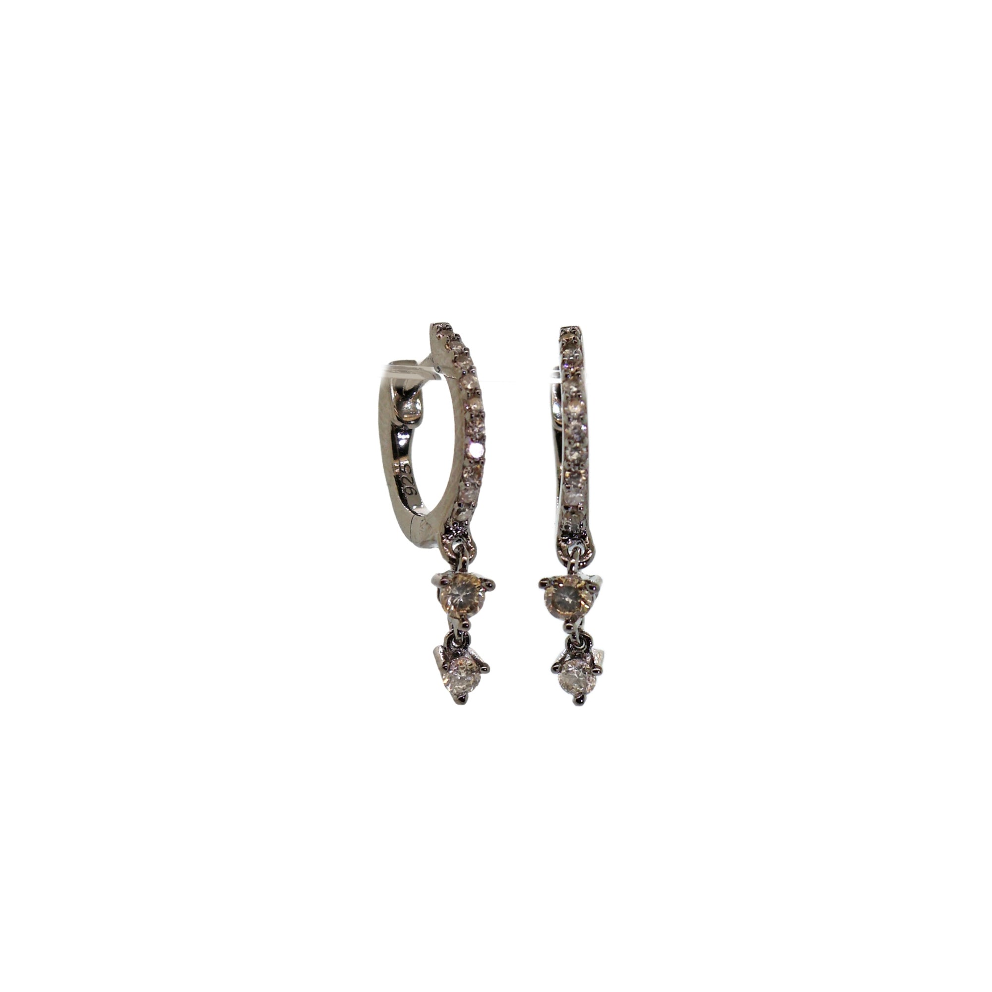 Double Drop Diamond Silver Huggies
