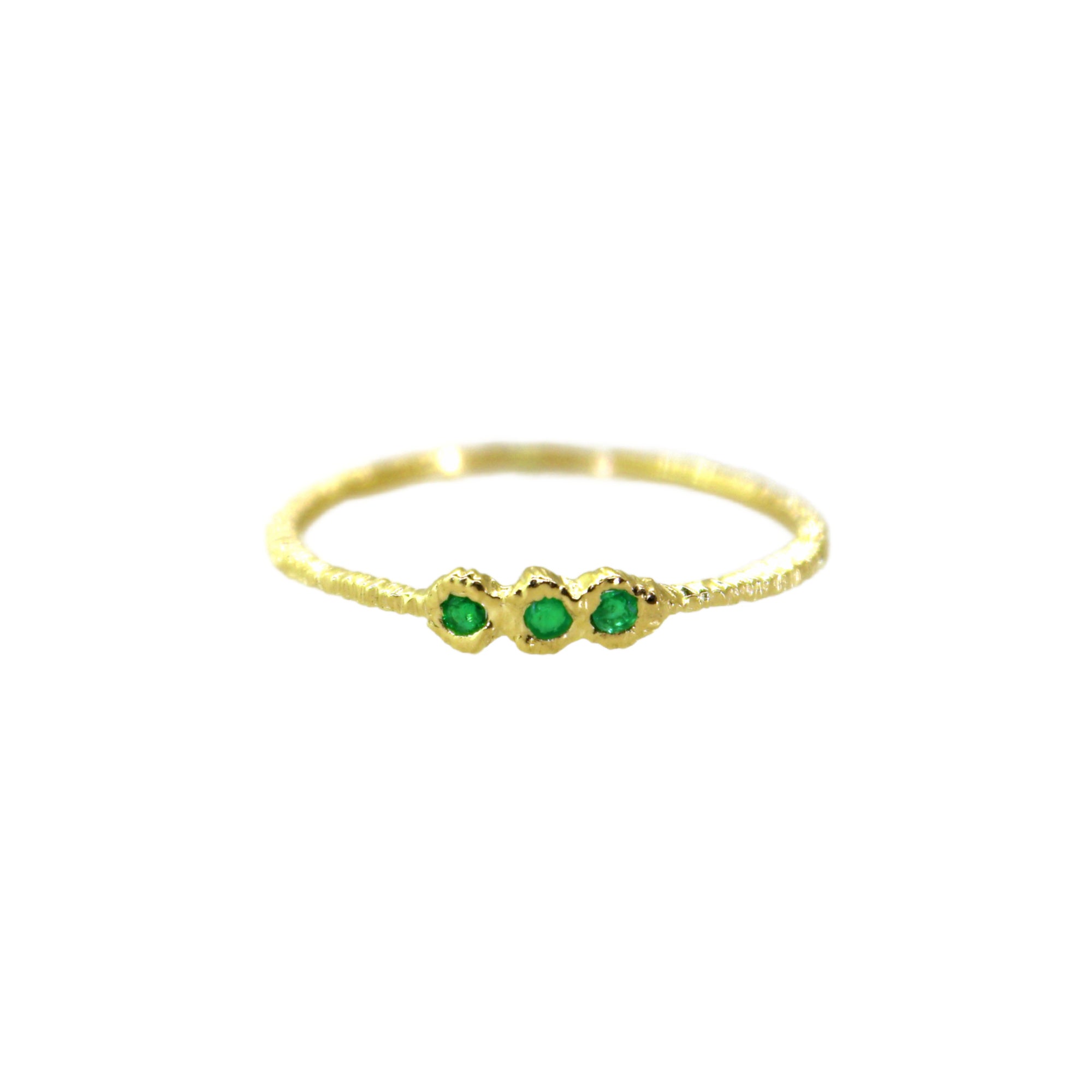 Gold Etched 3 Emerald Ring