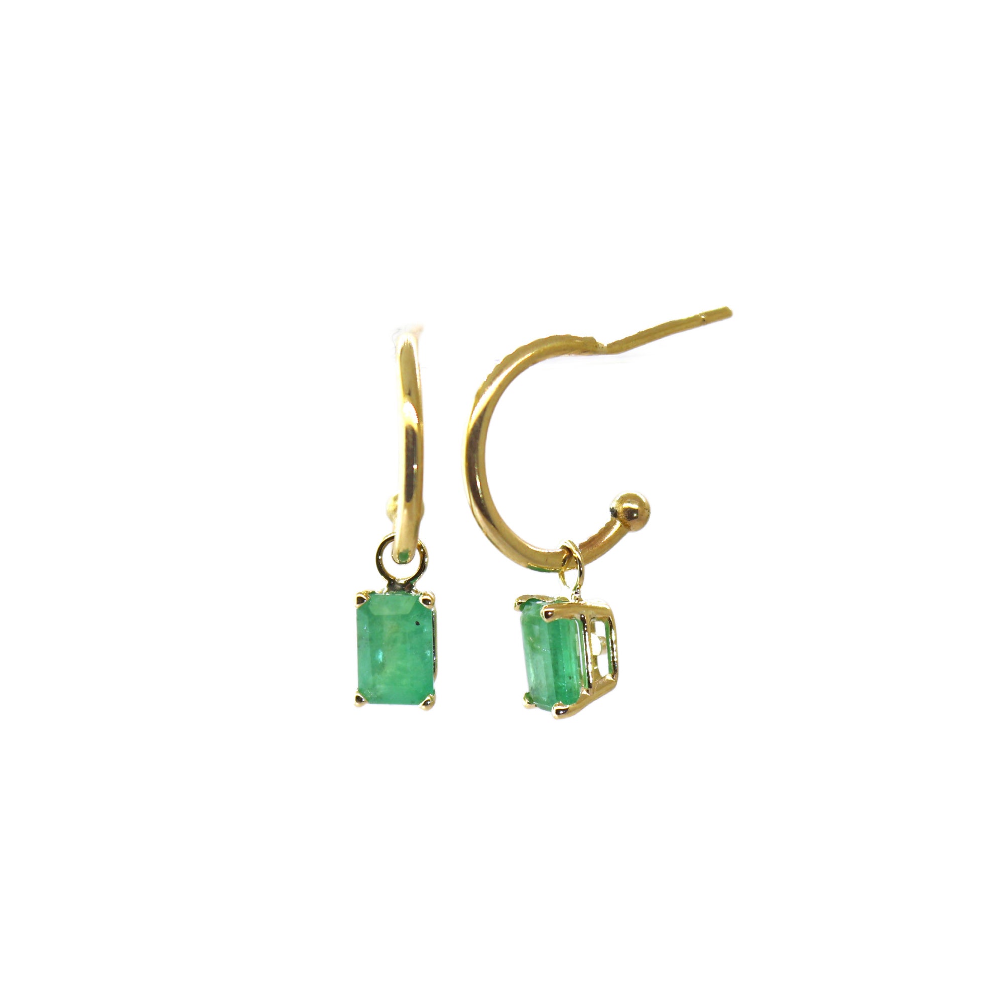 Emerald Cut Emerald Gemstone Dangle Hoop Earrings