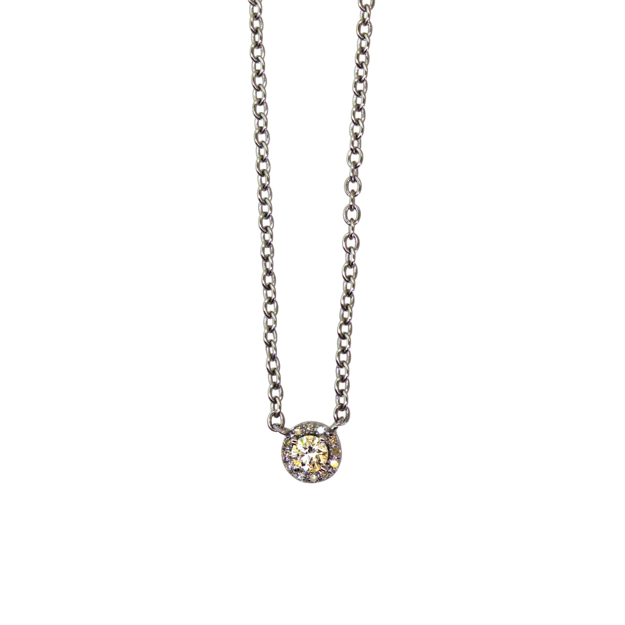 Silver Solitaire & Diamond Halo Necklace