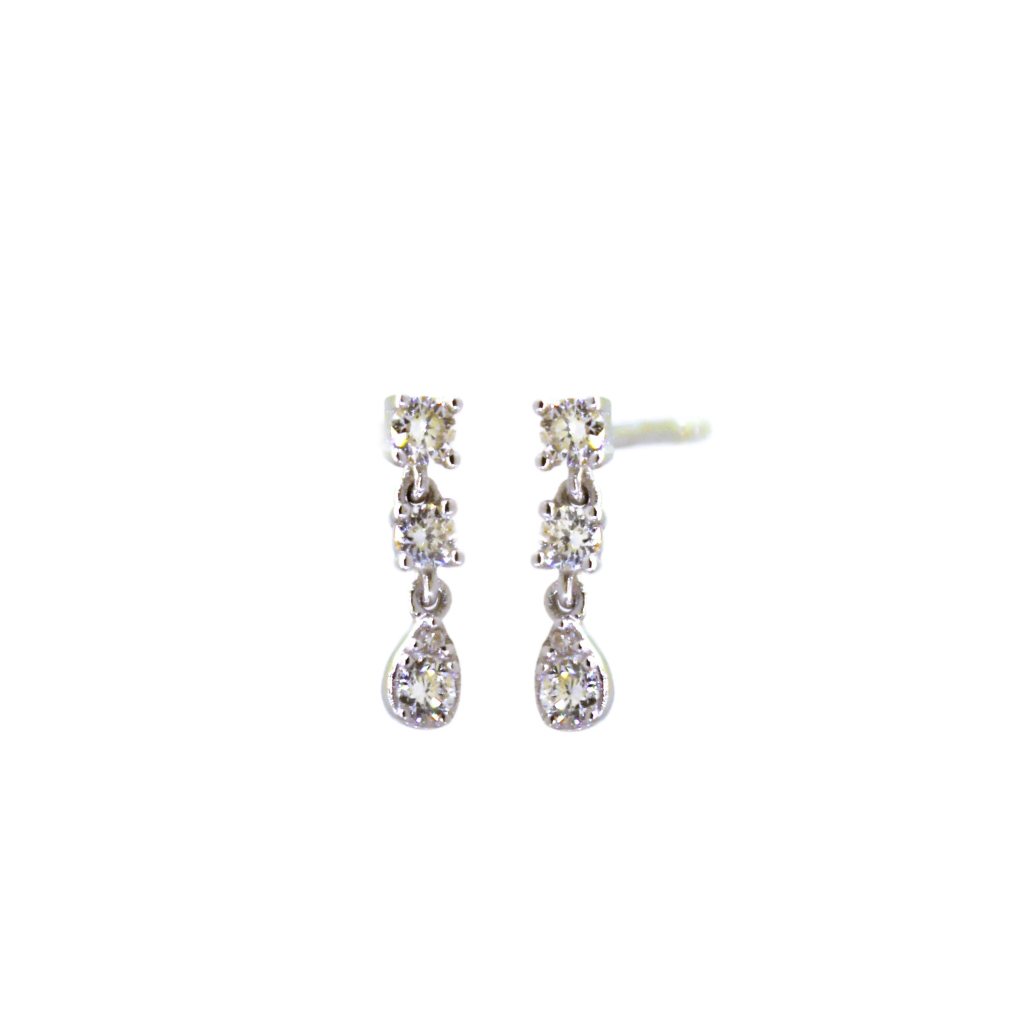 White Gold 3 Diamond Dangle Studs