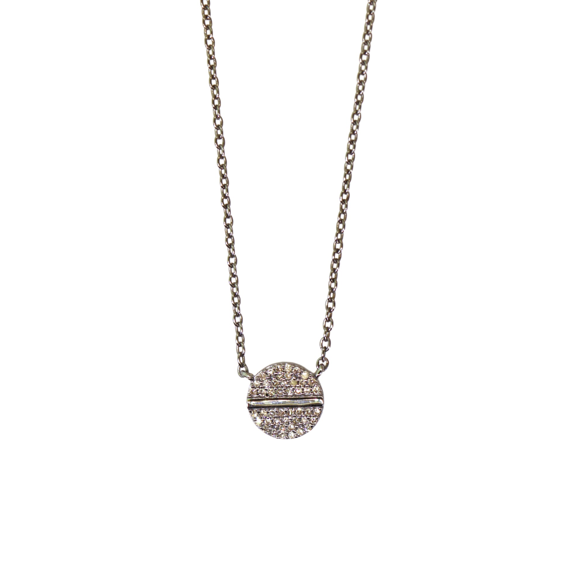 Silver Pave Diamond Disc & Line Necklace