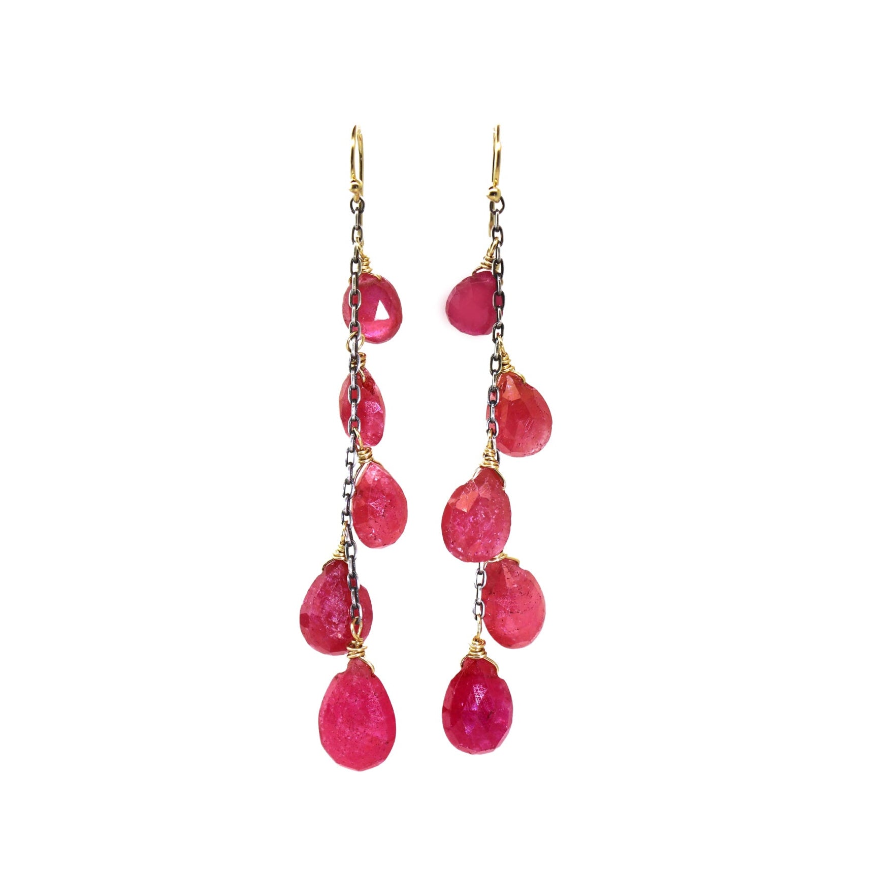 Five Drop Ruby Gemstone Dangle Earrings