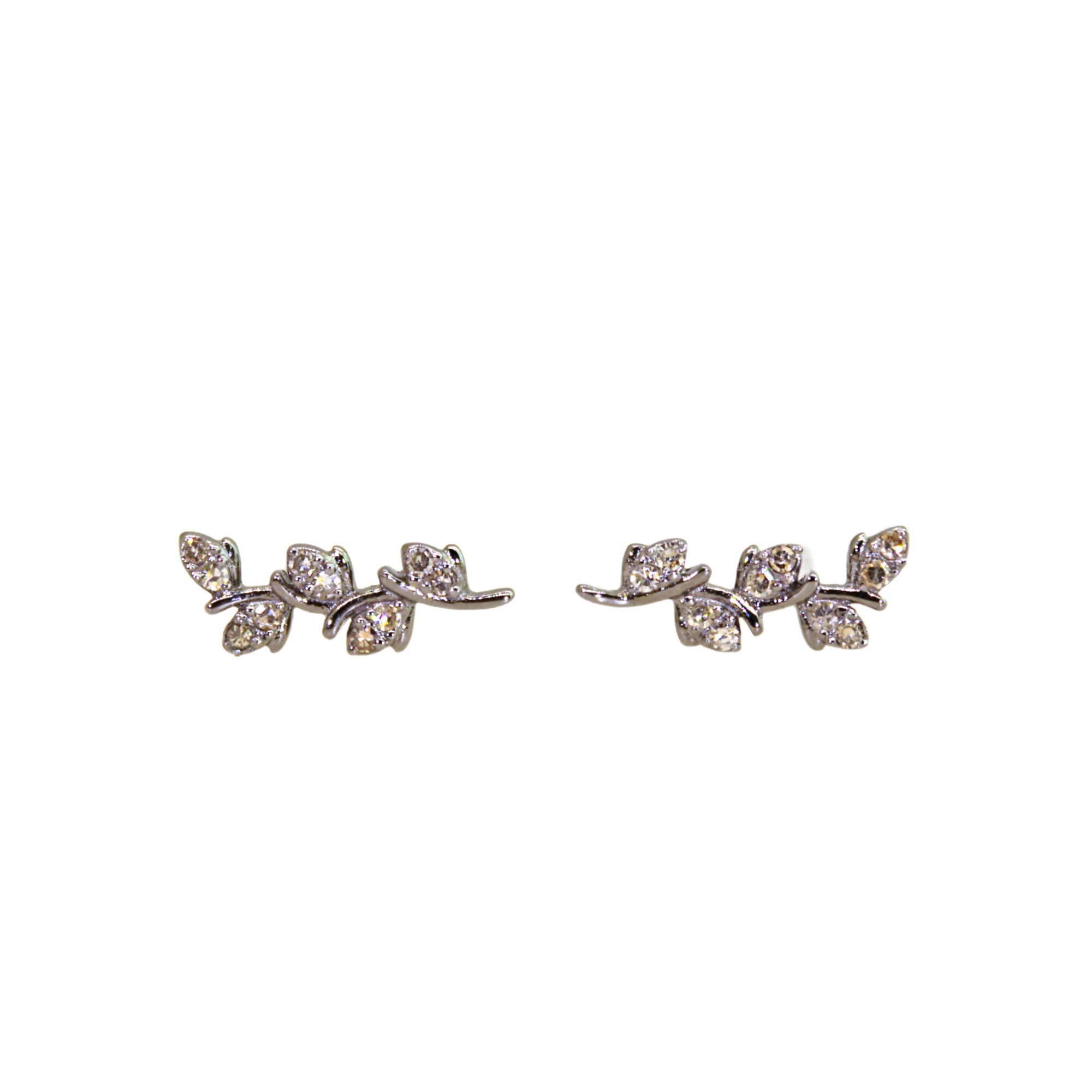 Silver & Diamond Leaf Branch Stud Earrings