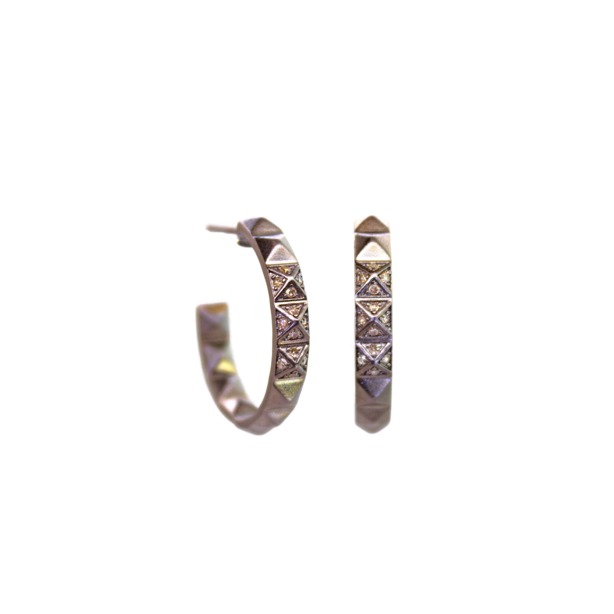 Silver Matte & Diamond Spike Hoop Earrings