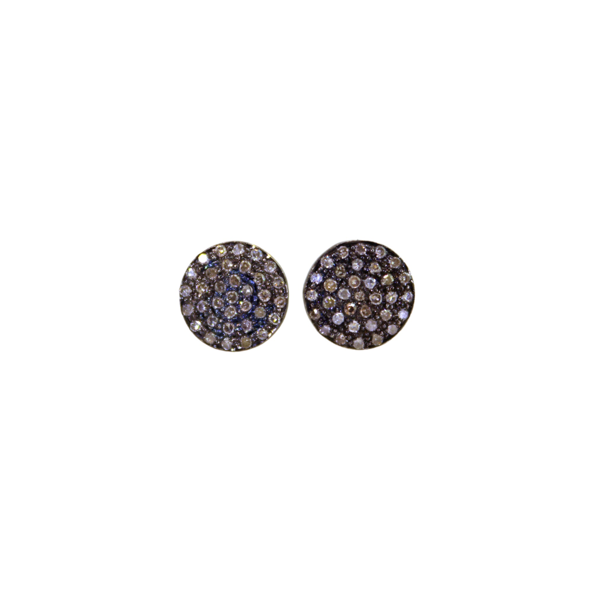 Silver Diamond Disc Stud Earrings