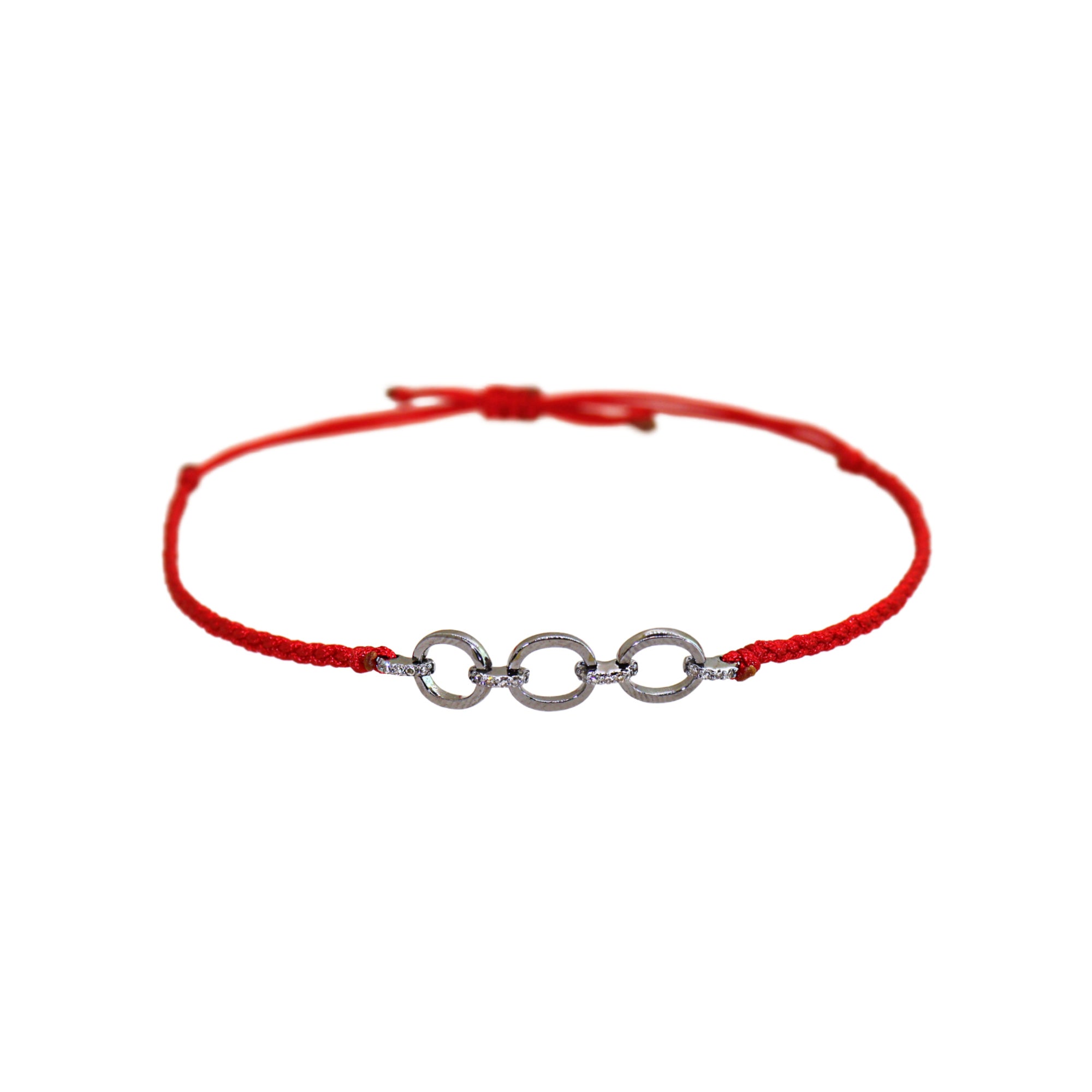 Silver & Diamond Link Red Macrame Bracelet