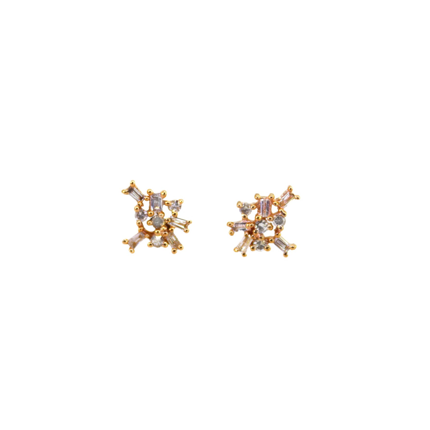 Rose Gold Scattered Baguette Diamond Studs