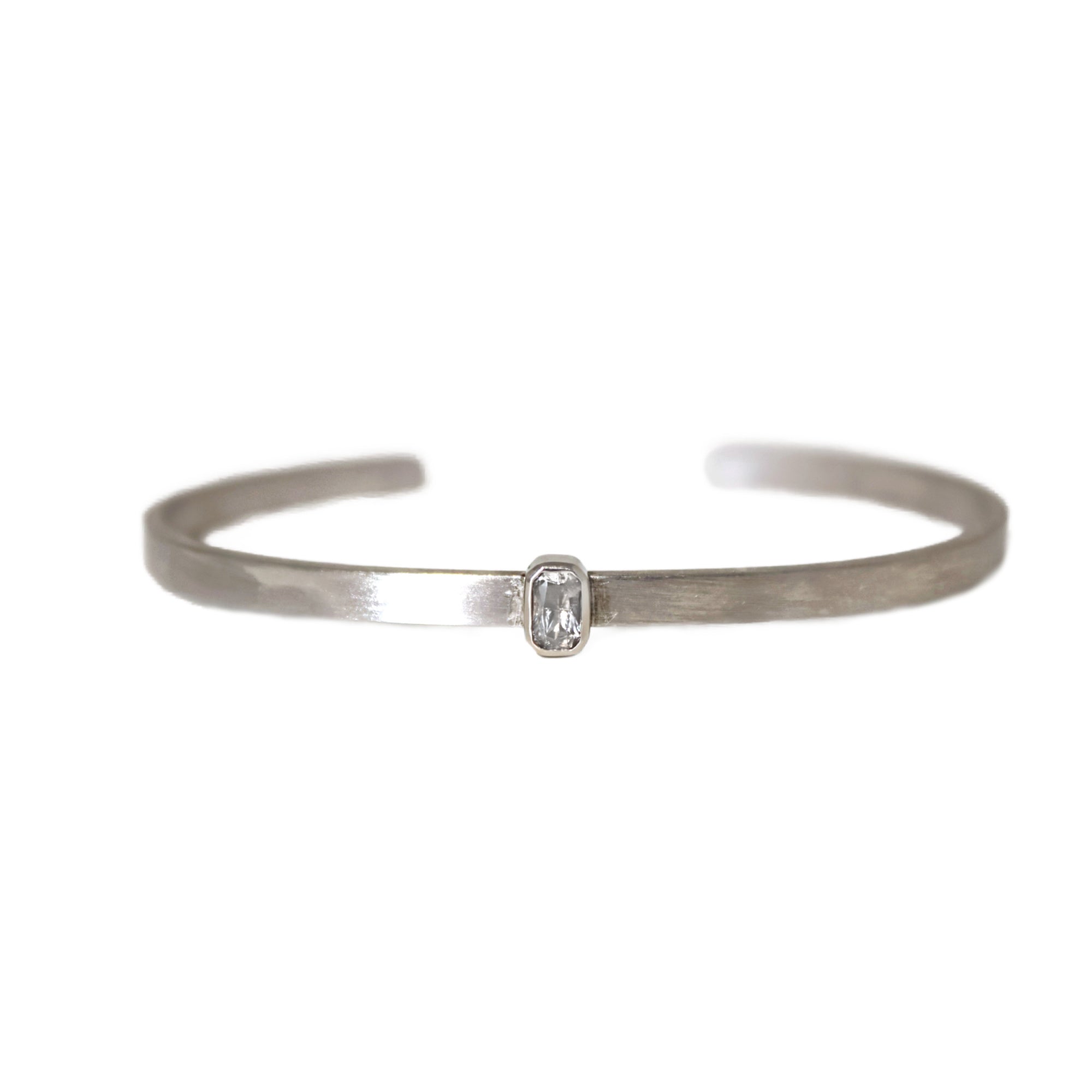 Bezel Set White Sapphire Silver Cuff Bracelet