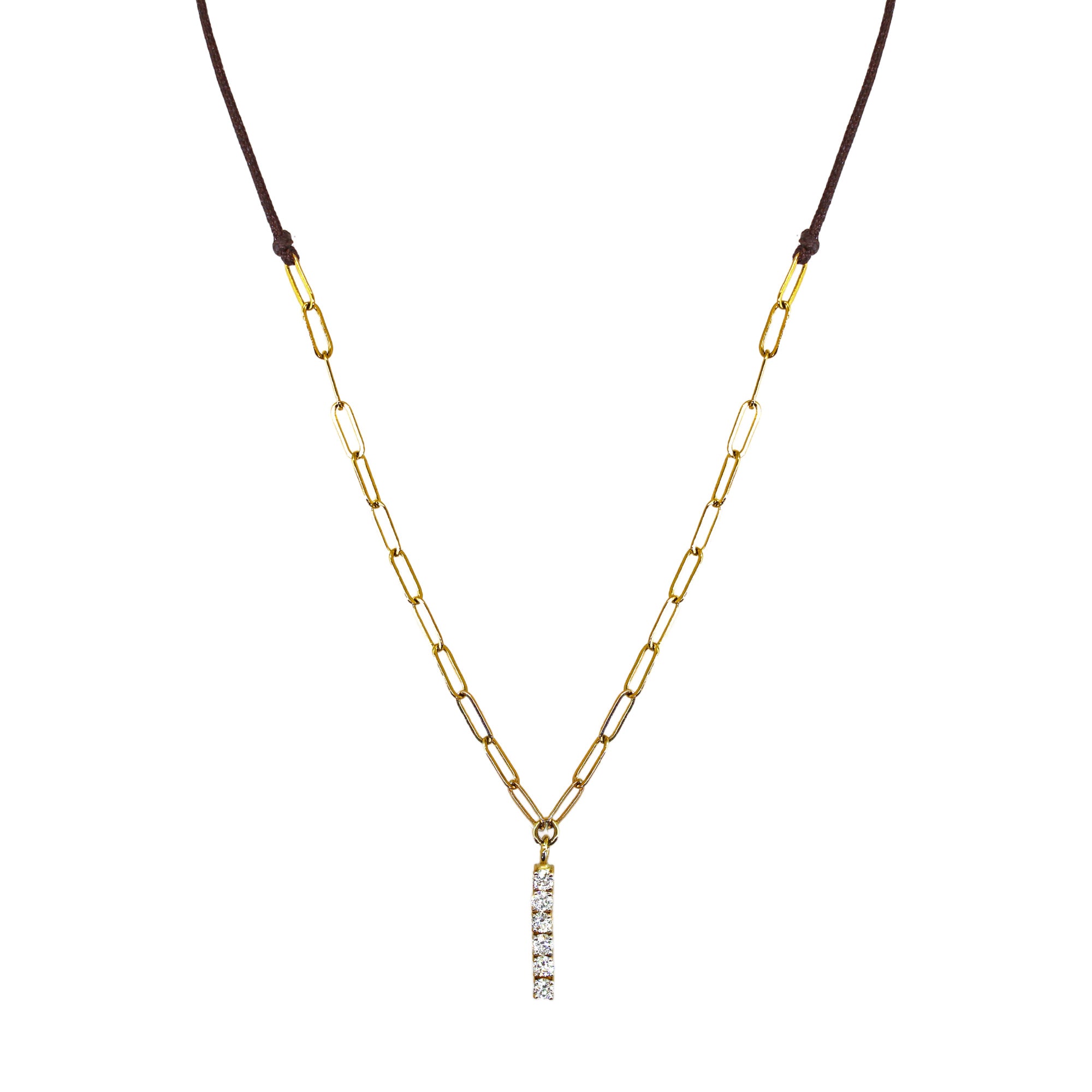 Paperclip Chain & Cording Diamond Pendant Necklace