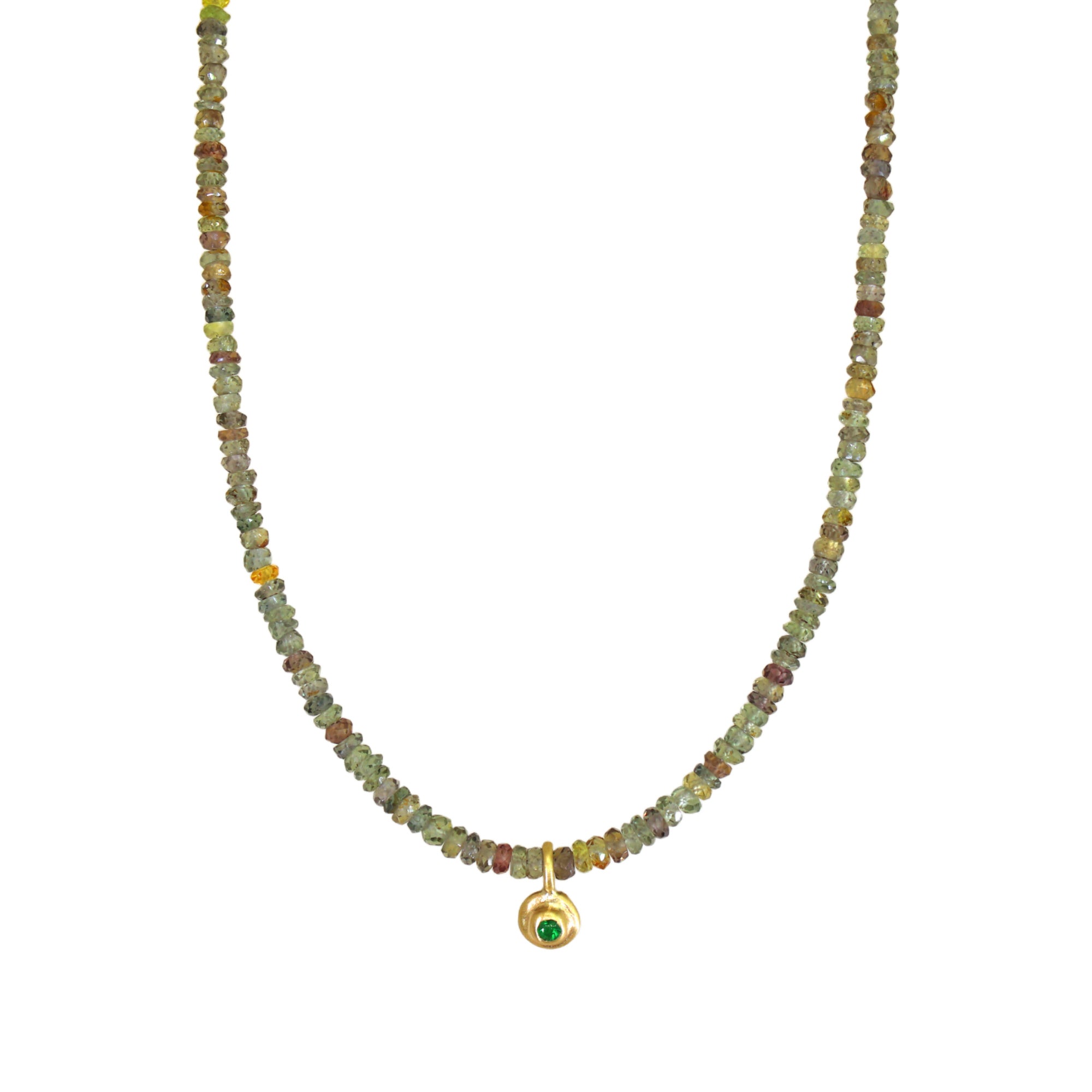 Green Sapphire & Emerald Gold Disc Necklace