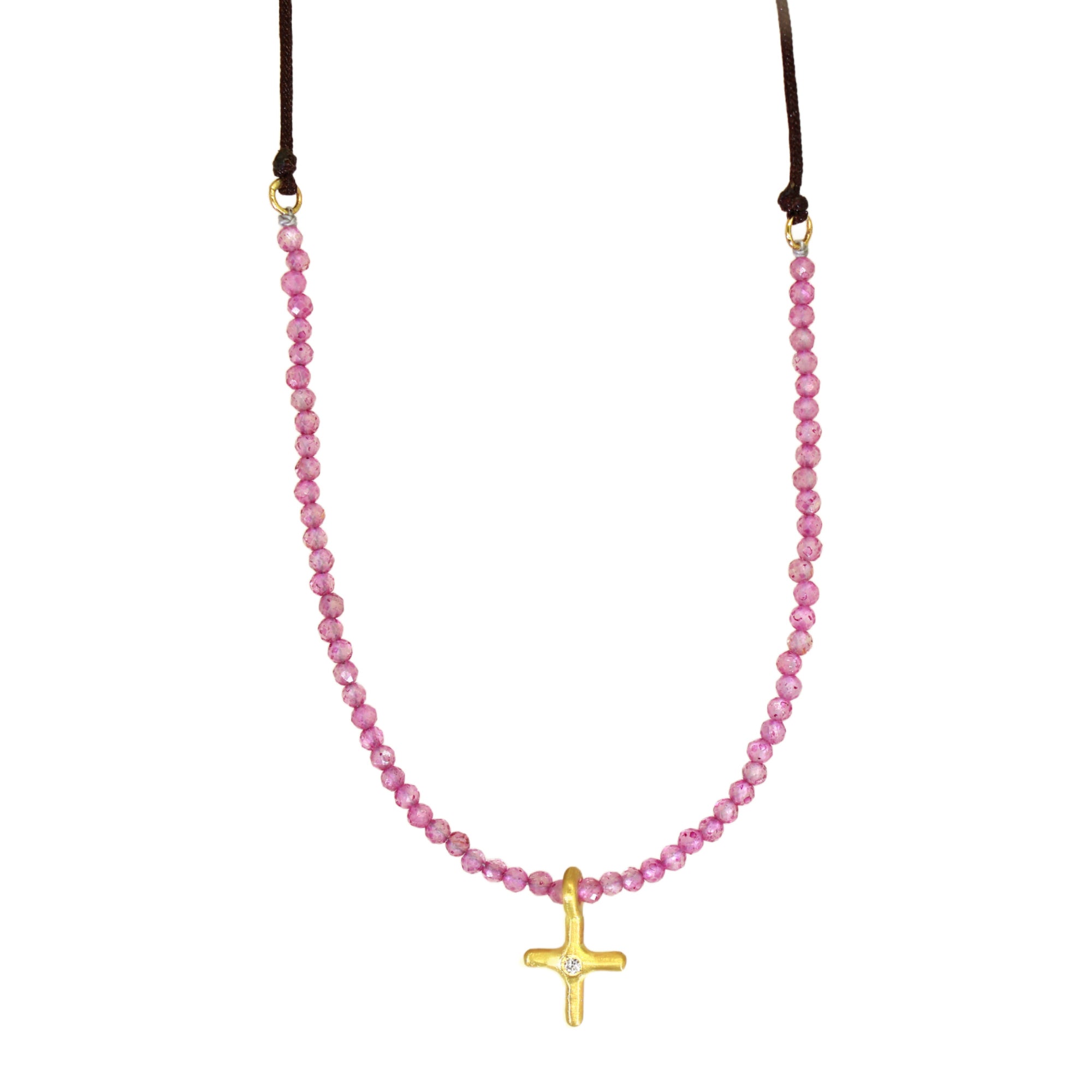 Pink Sapphire Bohemian Diamond Cross Necklace