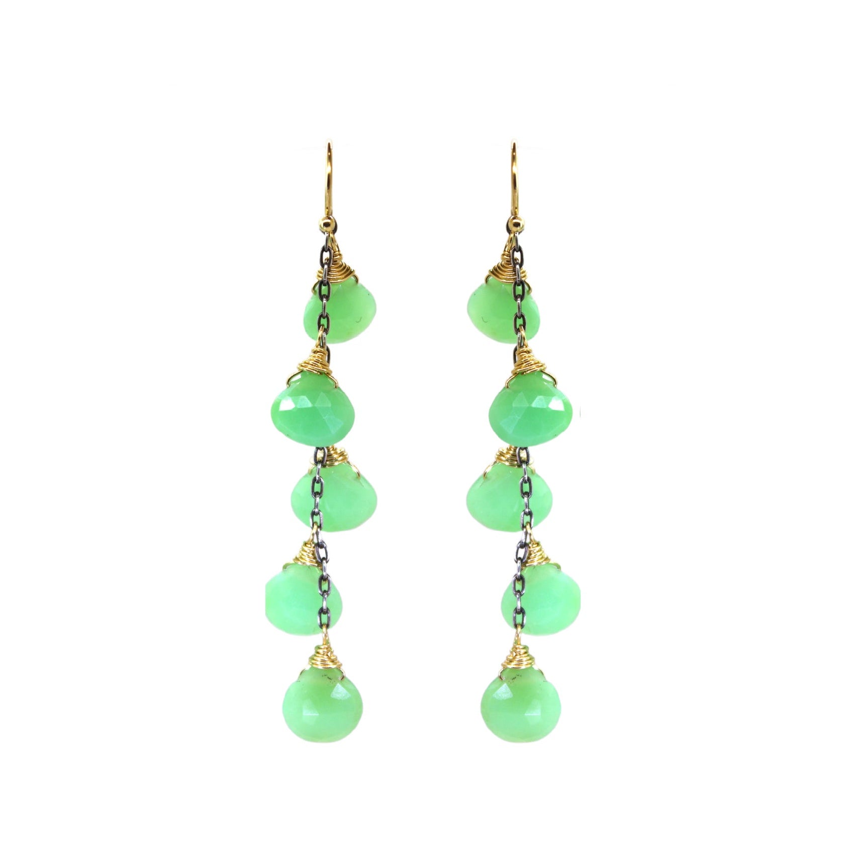 Green Chrysoprase Briolette 5 Drop Earrings