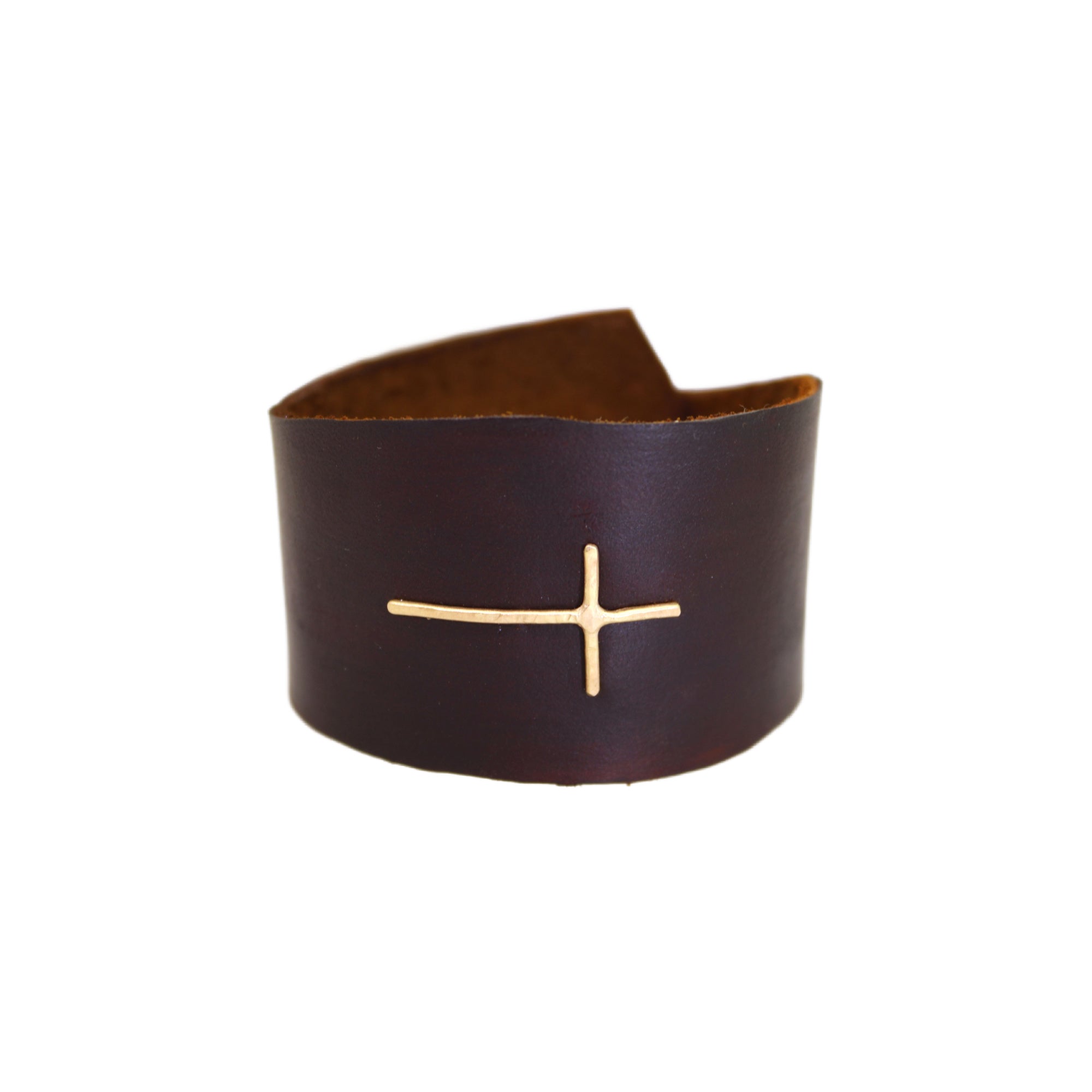Brown Leather Cuff & Sideways Cross Bracelet