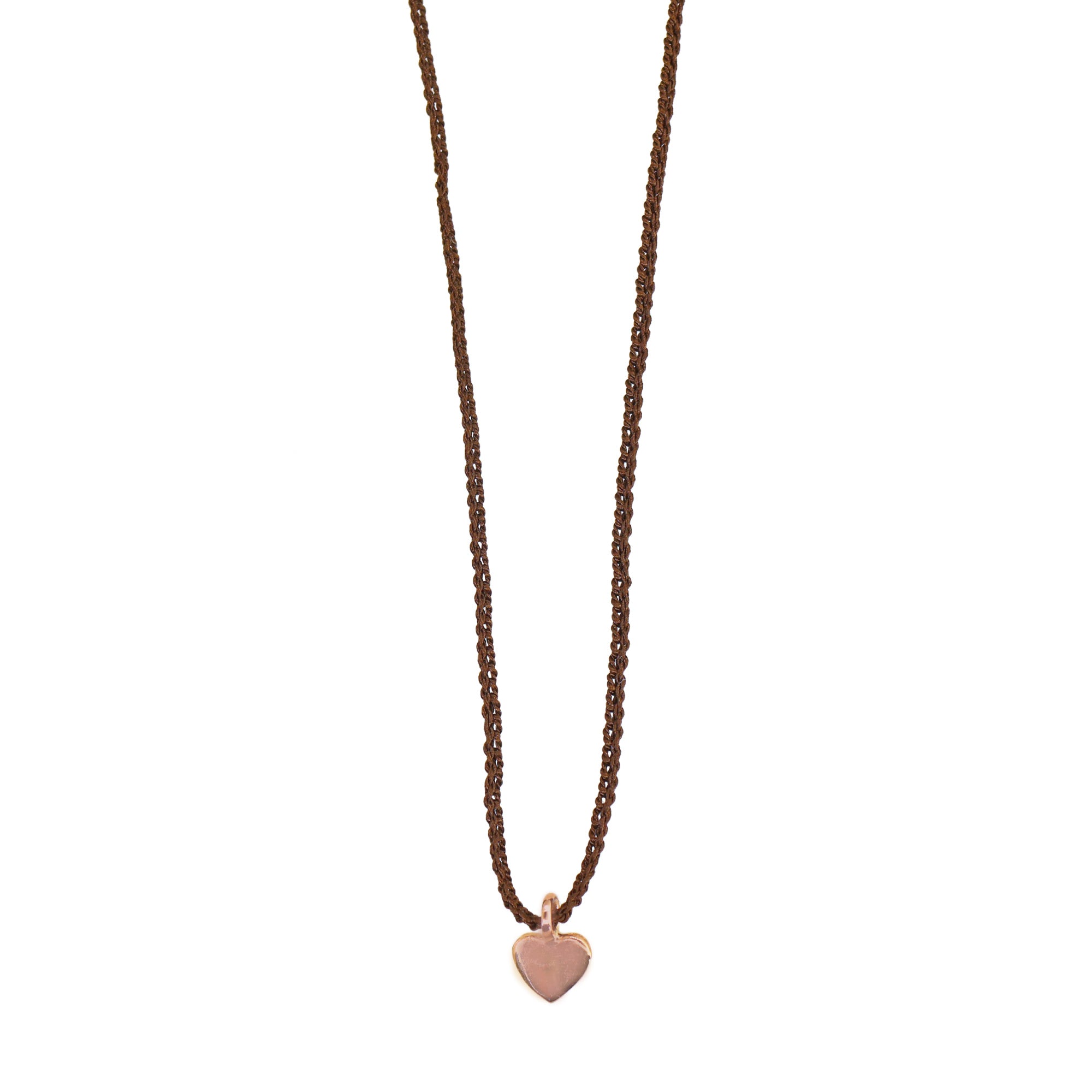 Brown Crochet Cording Heart Necklace