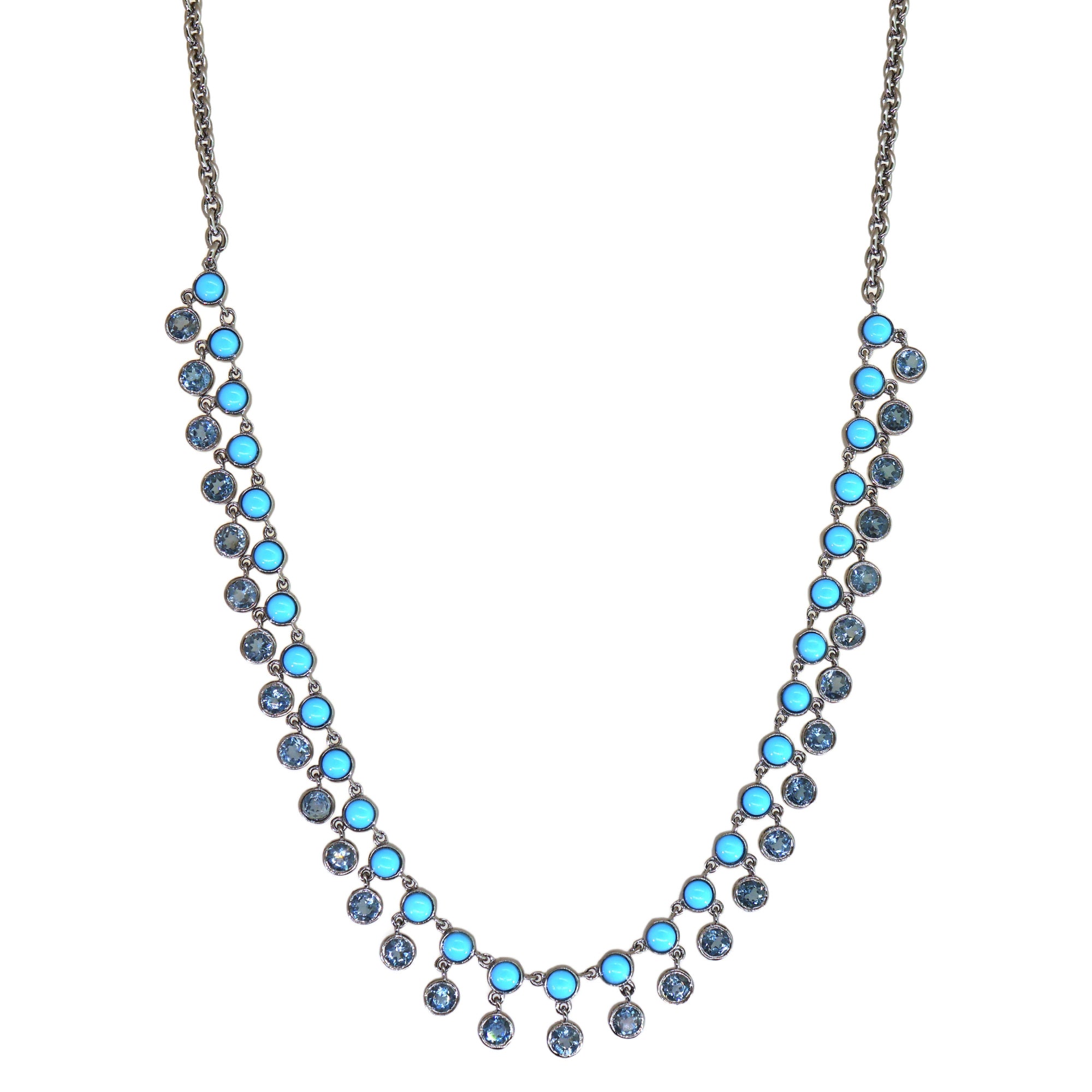 Bezeled Turquoise & Blue Topaz Drop Necklace
