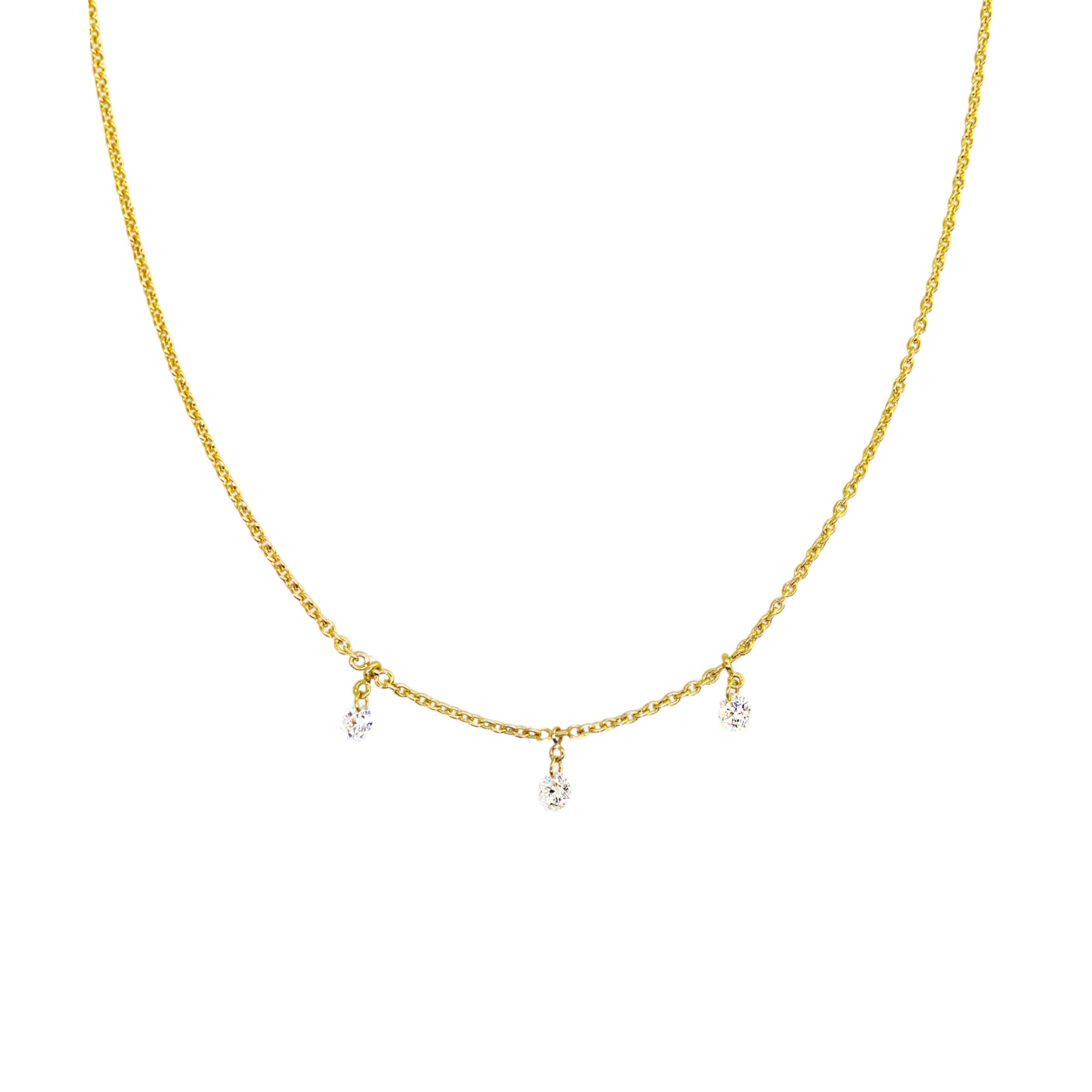 Yellow Gold 3 Drilled Diamond Floating Necklace