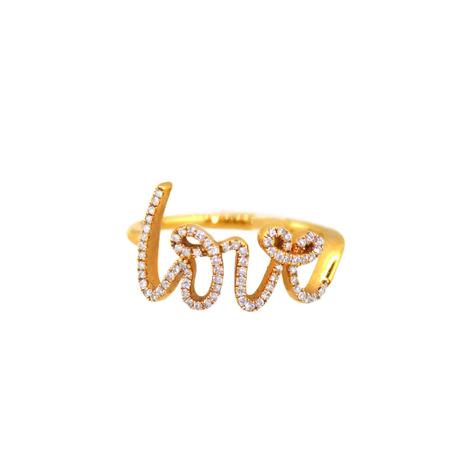 Yellow Gold Diamond Cursive Love Ring