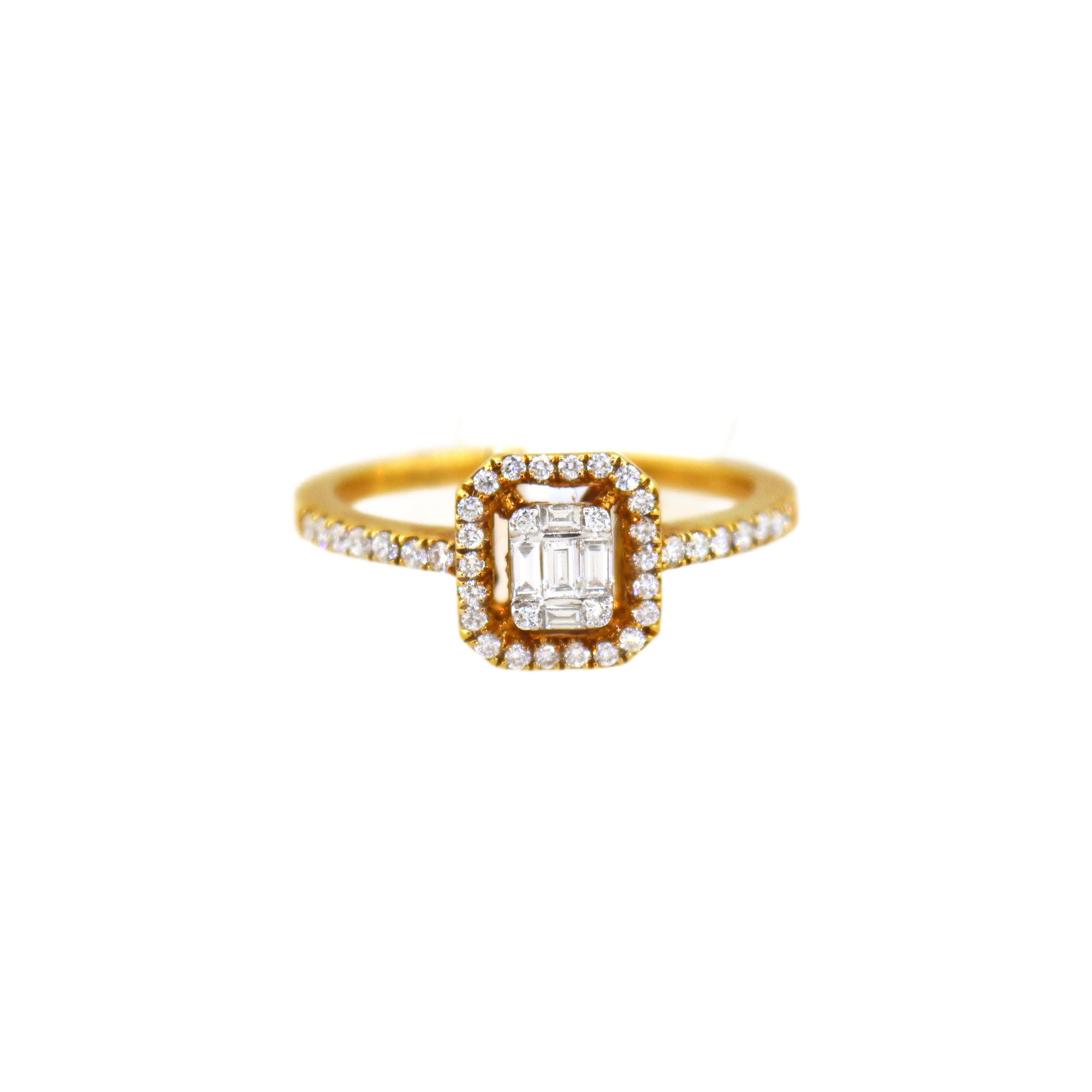 Yellow Gold Baguette Diamond & Halo Ring