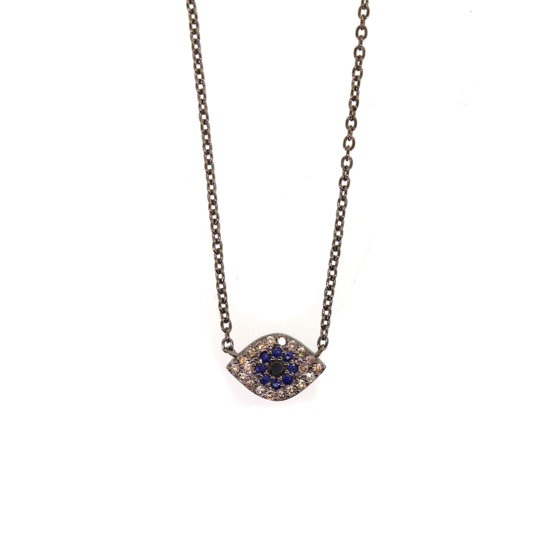 Silver Pave Diamond Evil Eye Necklace