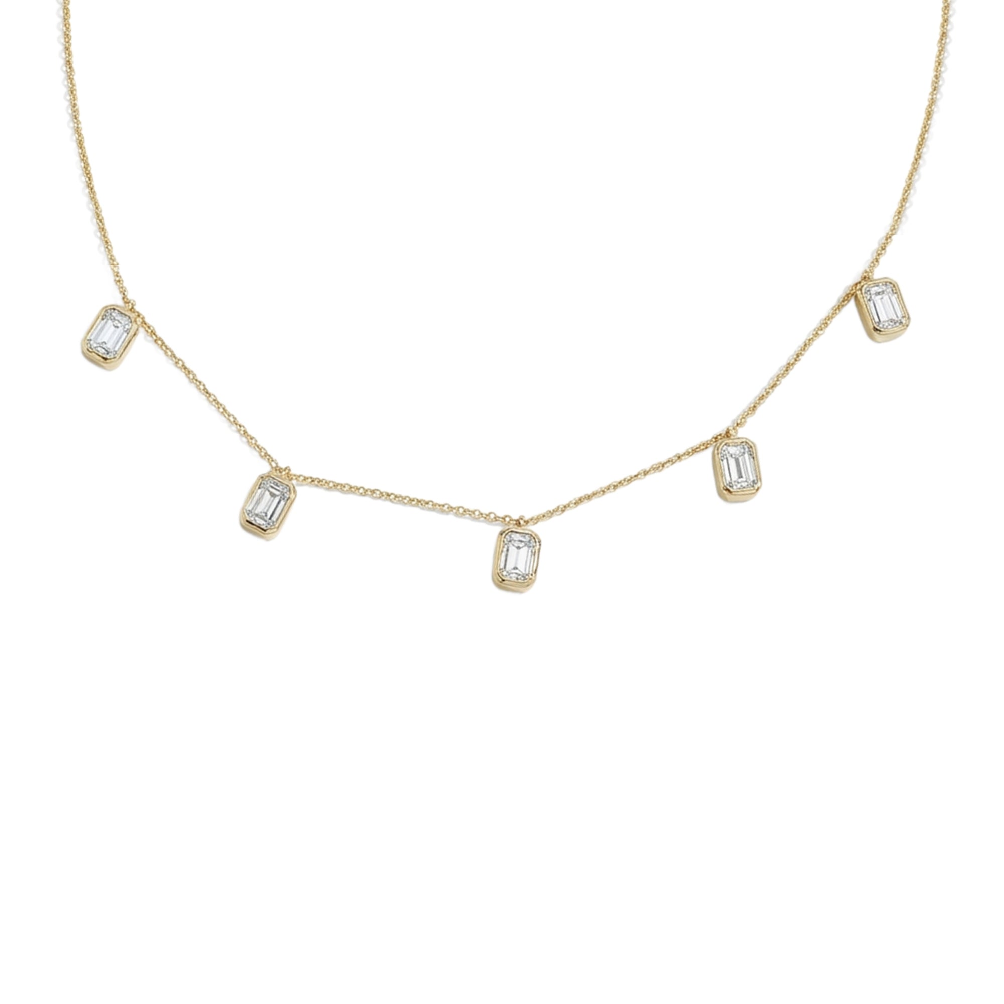 Yellow Gold 5 Drop Emerald Cut Diamond Necklace