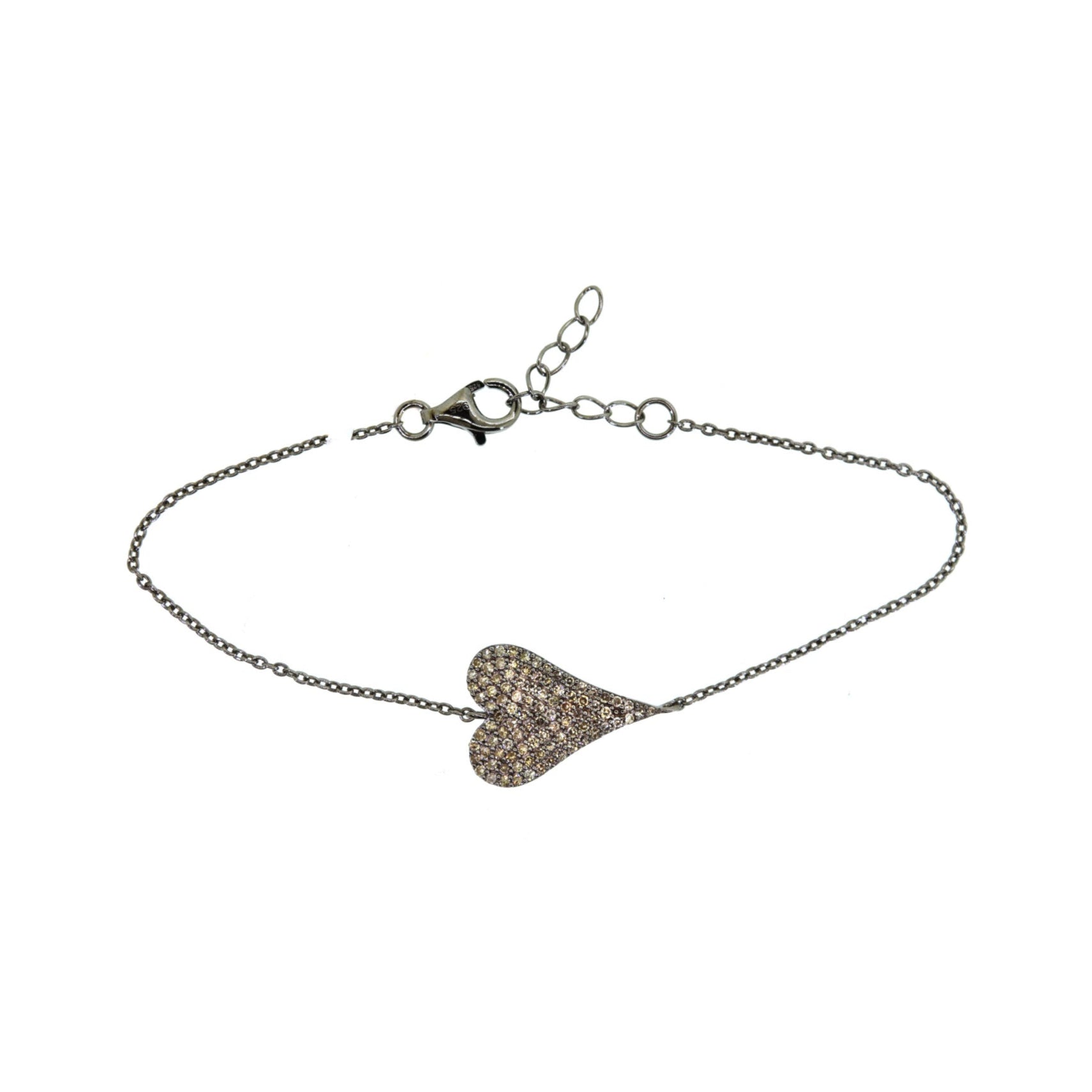 Silver Pave Diamond Sideways Heart Bracelet