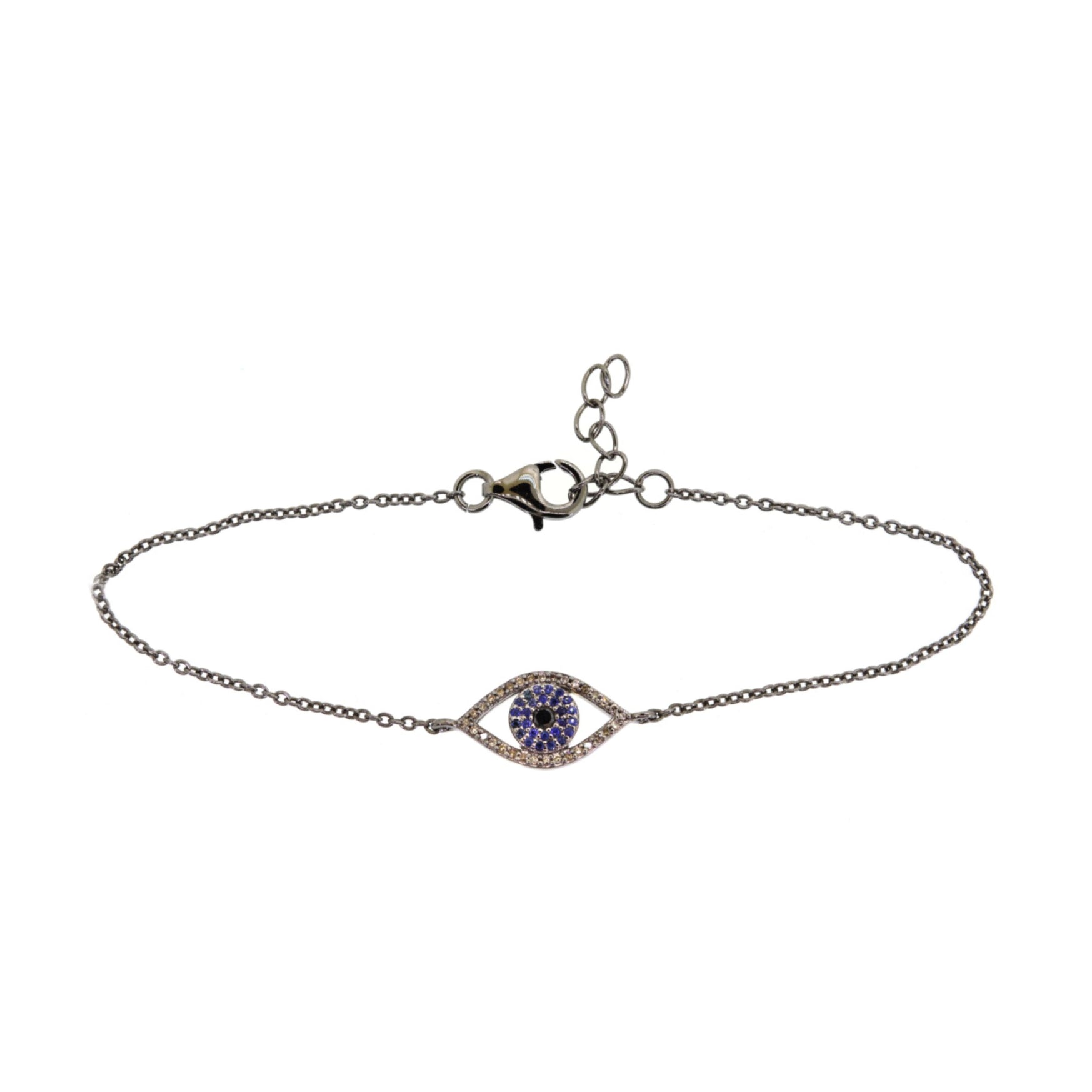 Silver Diamond Evil Eye Chain Bracelet