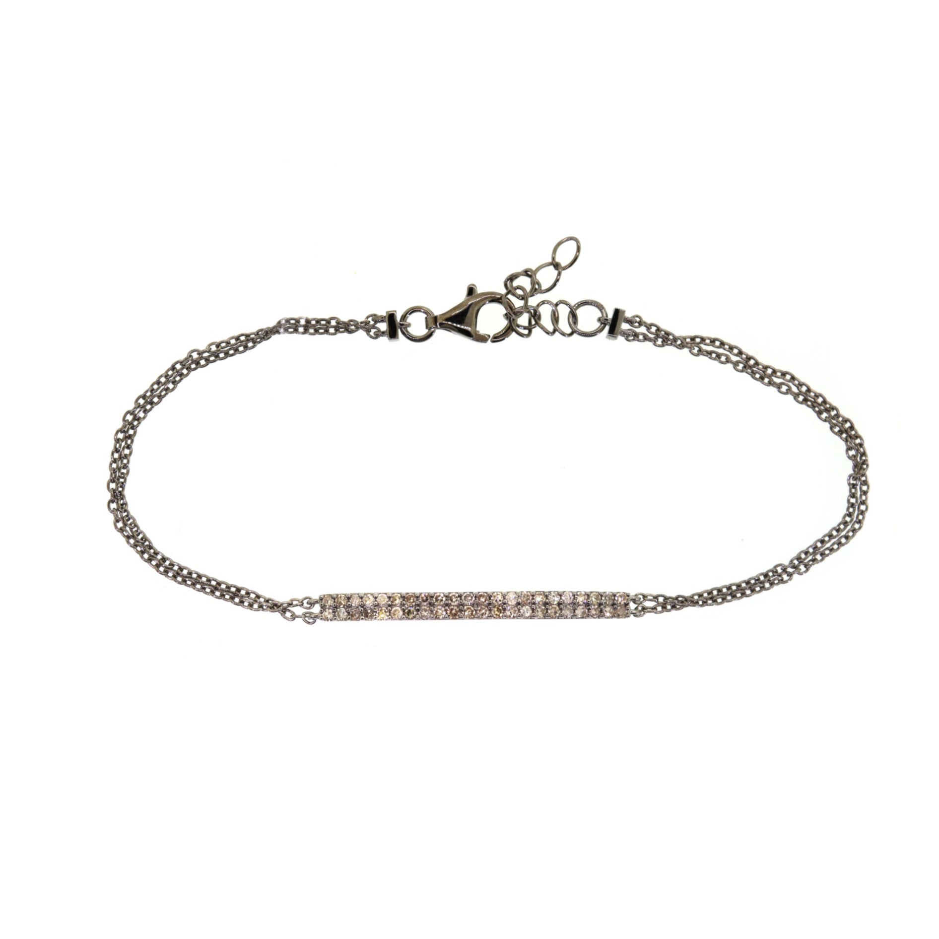 Silver Pave Diamond Double Bar & Chain Bracelet