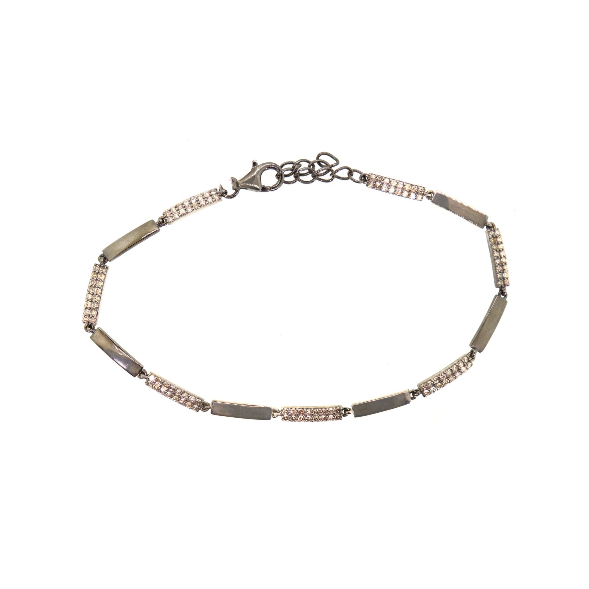 Silver Pave Diamond & Polished Bar Bracelet