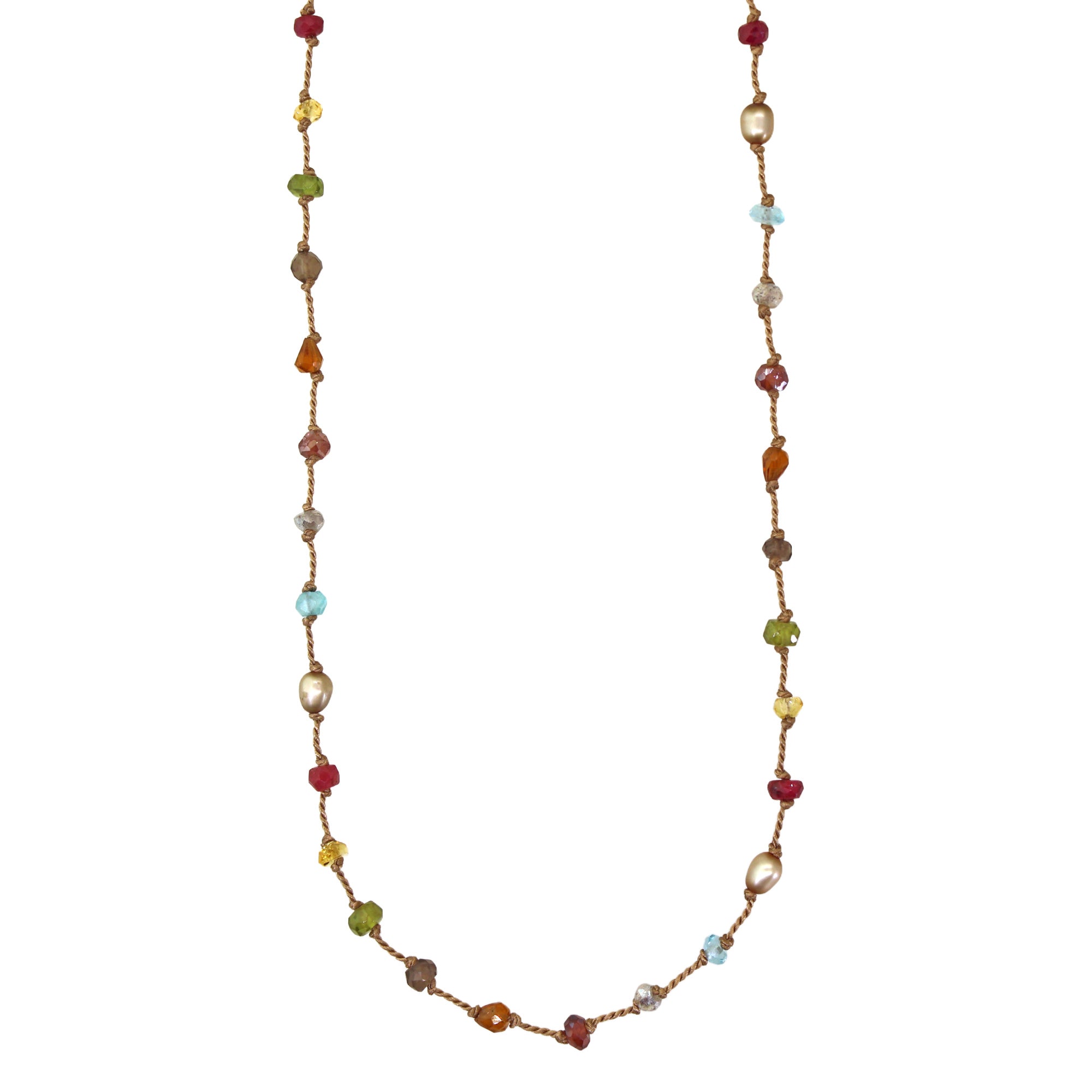 Multi Gemstone Light Brown Silk Necklace