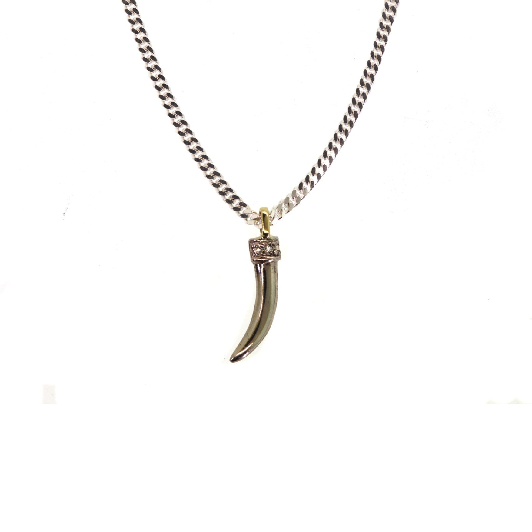 Silver Horn & Diamond Necklace