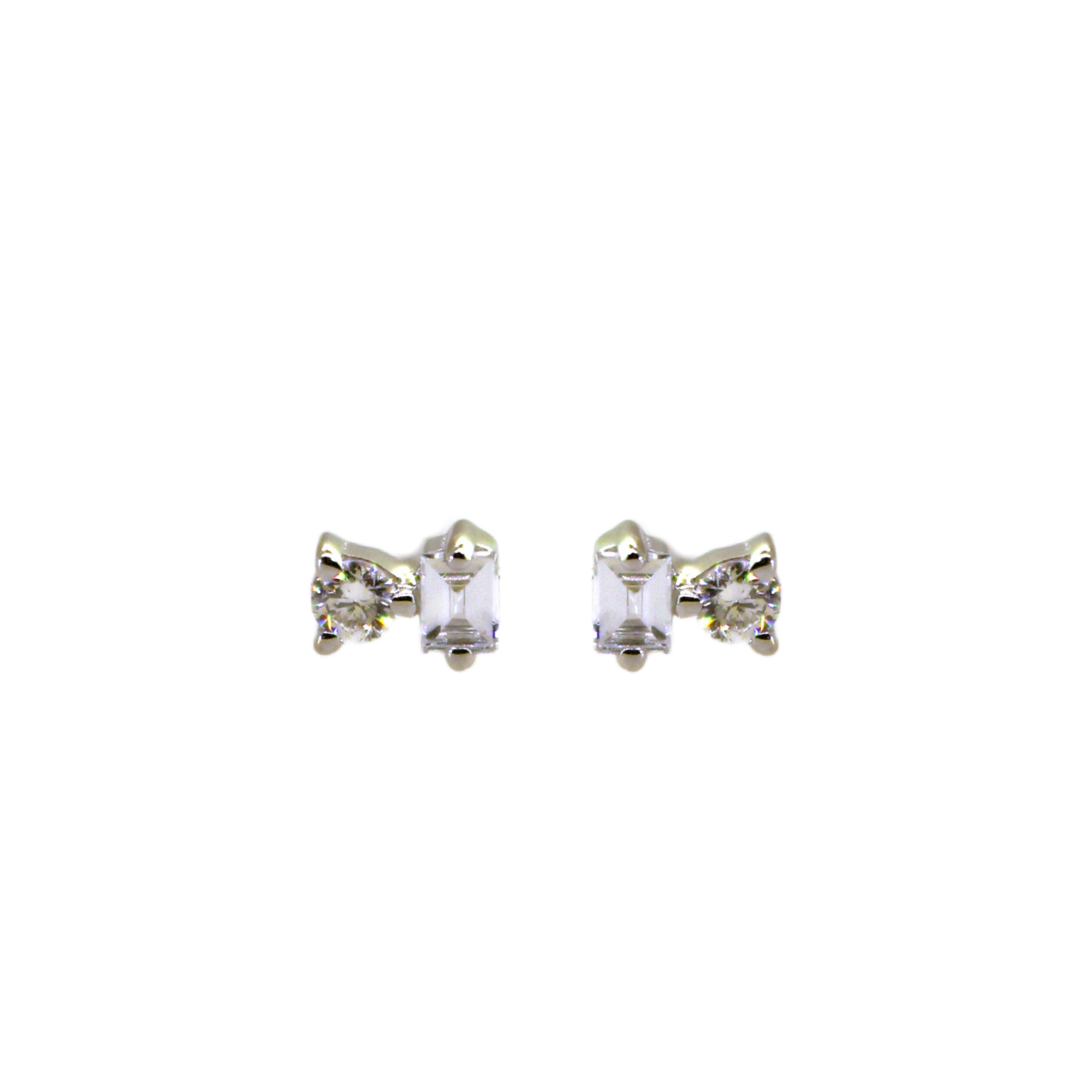 White Gold Emerald Cut & Diamond Studs