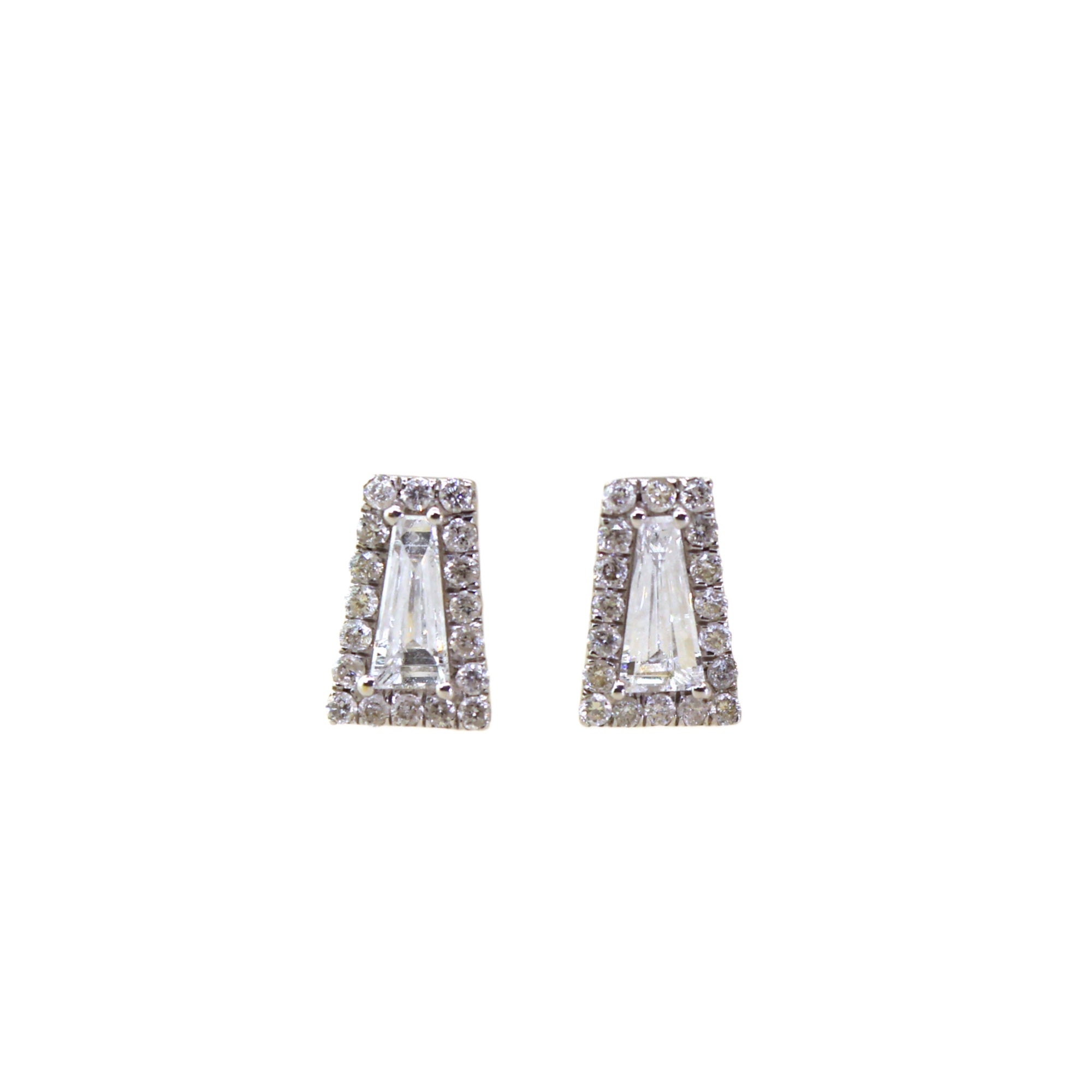 White Gold Baguette Diamond & Halo Studs