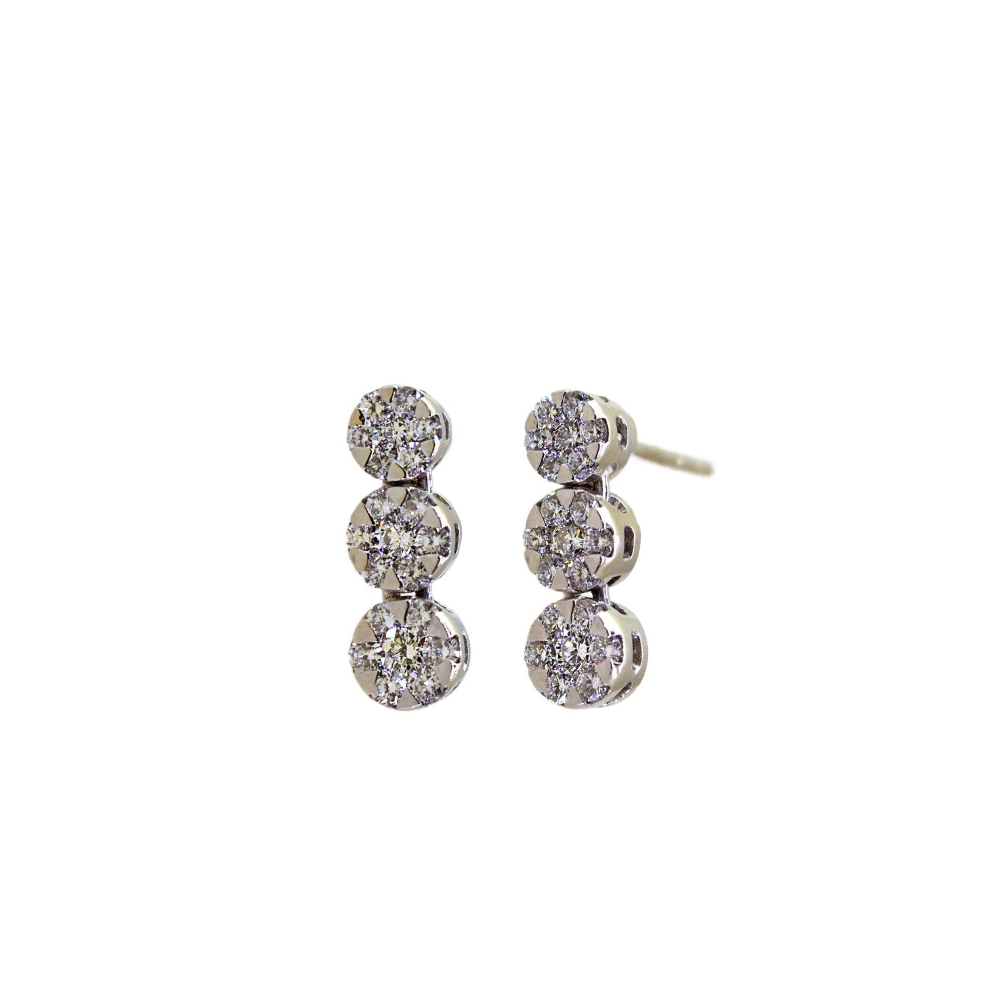 White Gold 3 Drop Diamond Studs