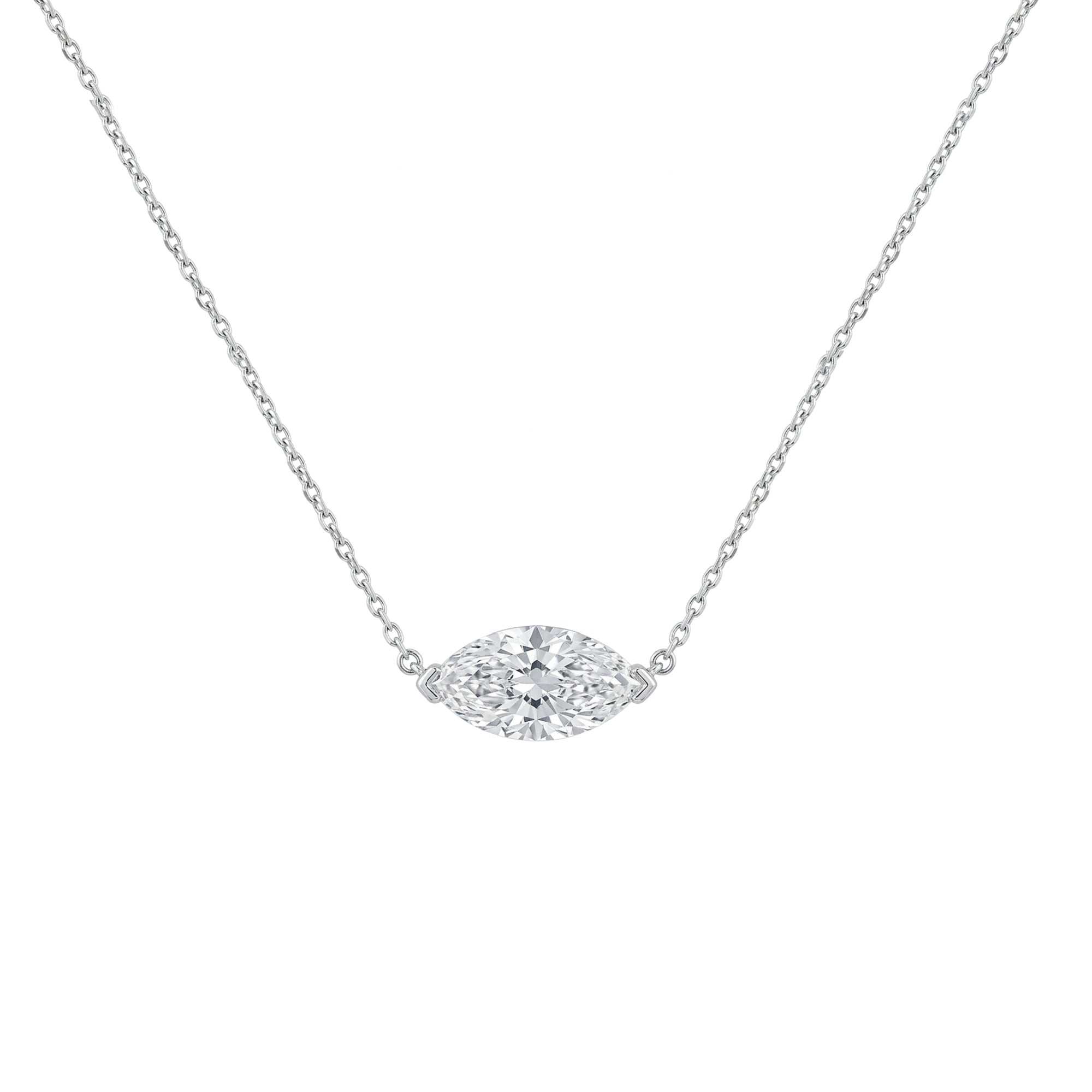 White Gold East West Marquise Shaped Diamond Necklace