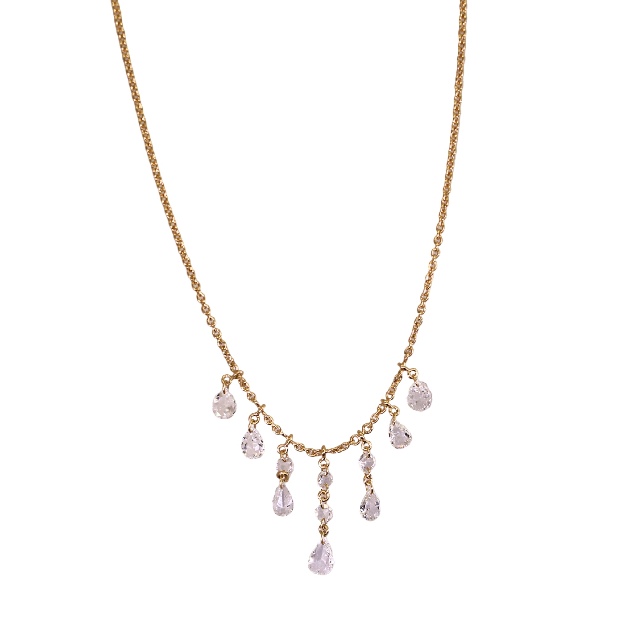 Princess Waterfall Drilled Diamond Dangle Necklace