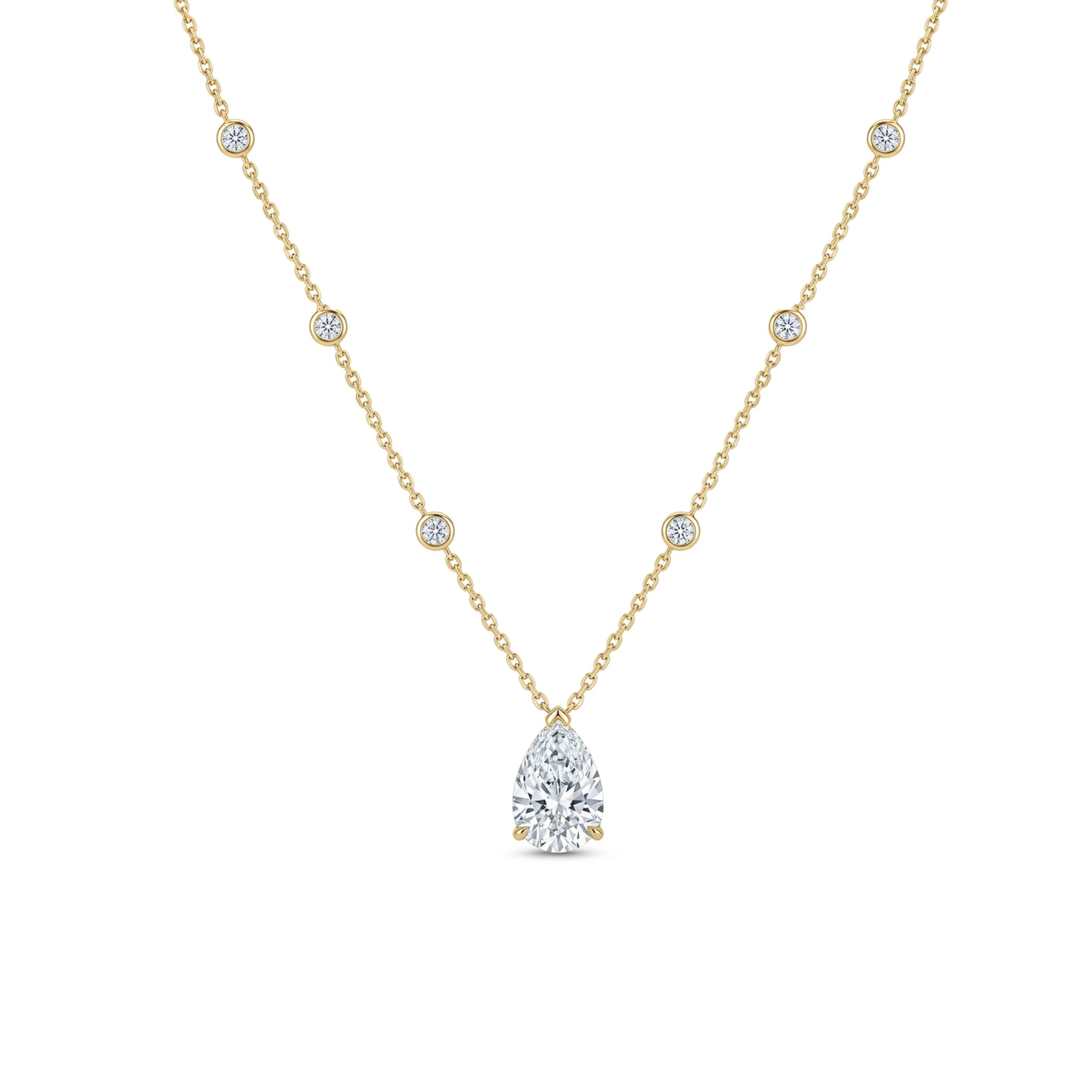 Yellow Gold Pear Shaped Dangle Diamond Necklace