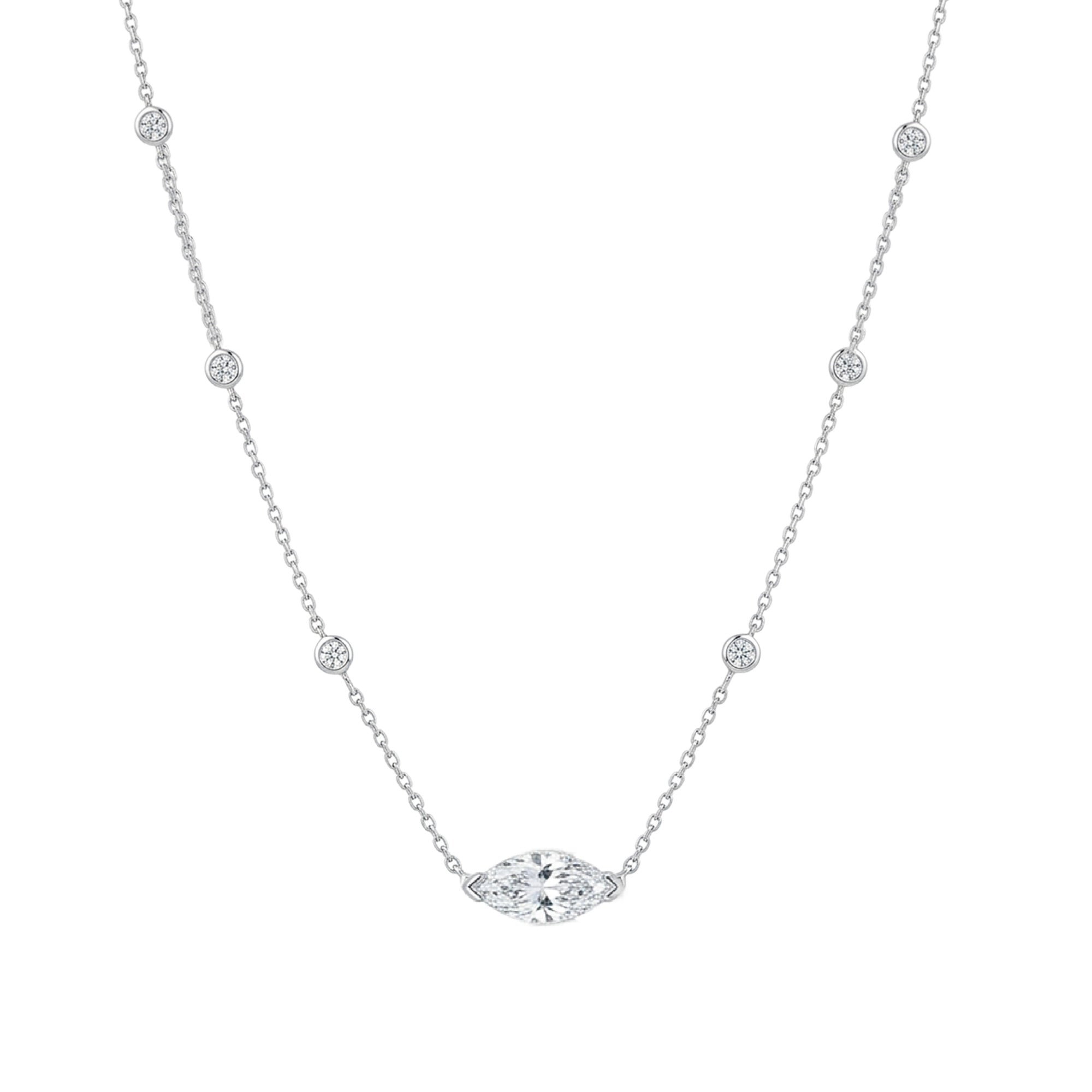White Gold East West Marquise & Round Diamond Necklace