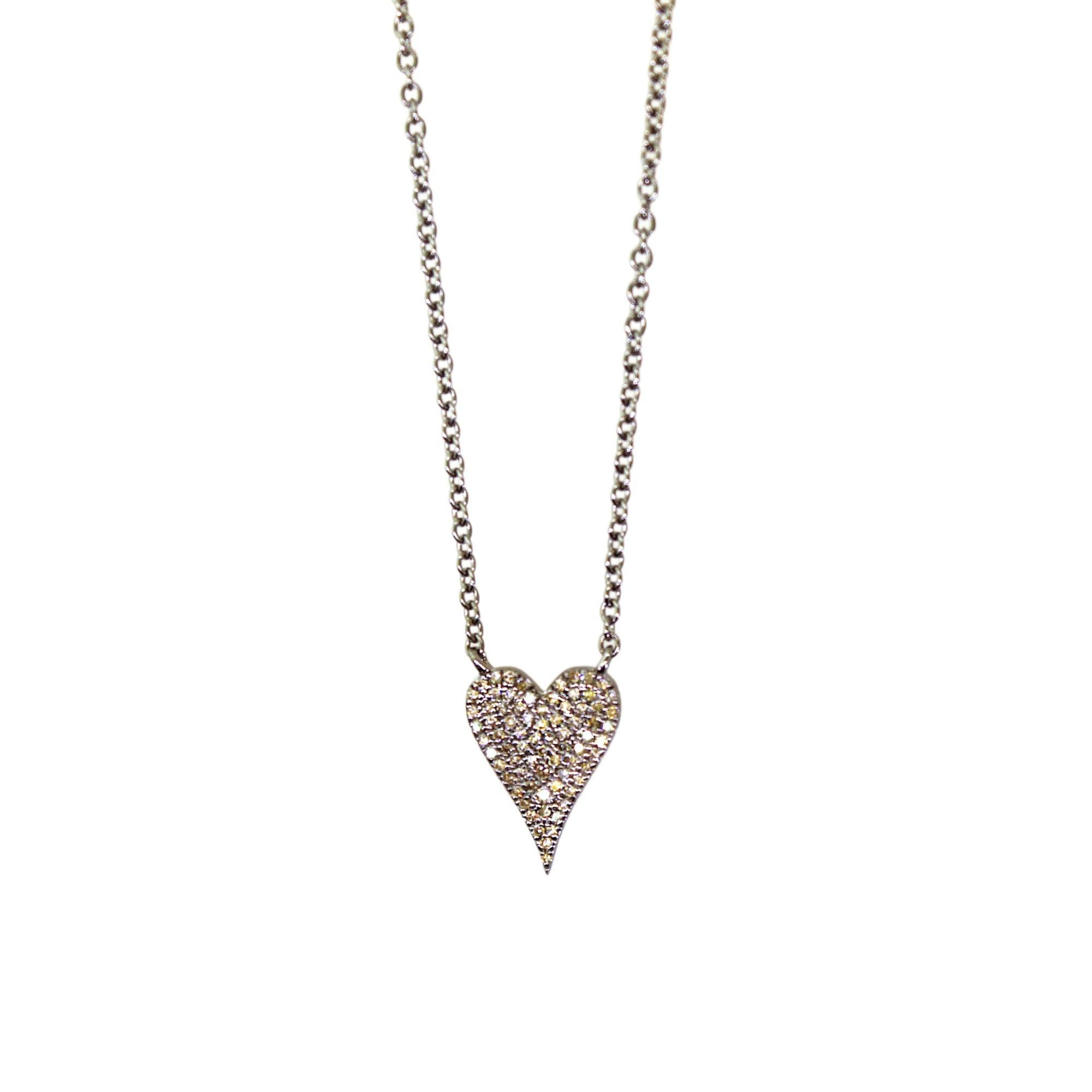 Silver Pave Diamond Elongated Heart Necklace
