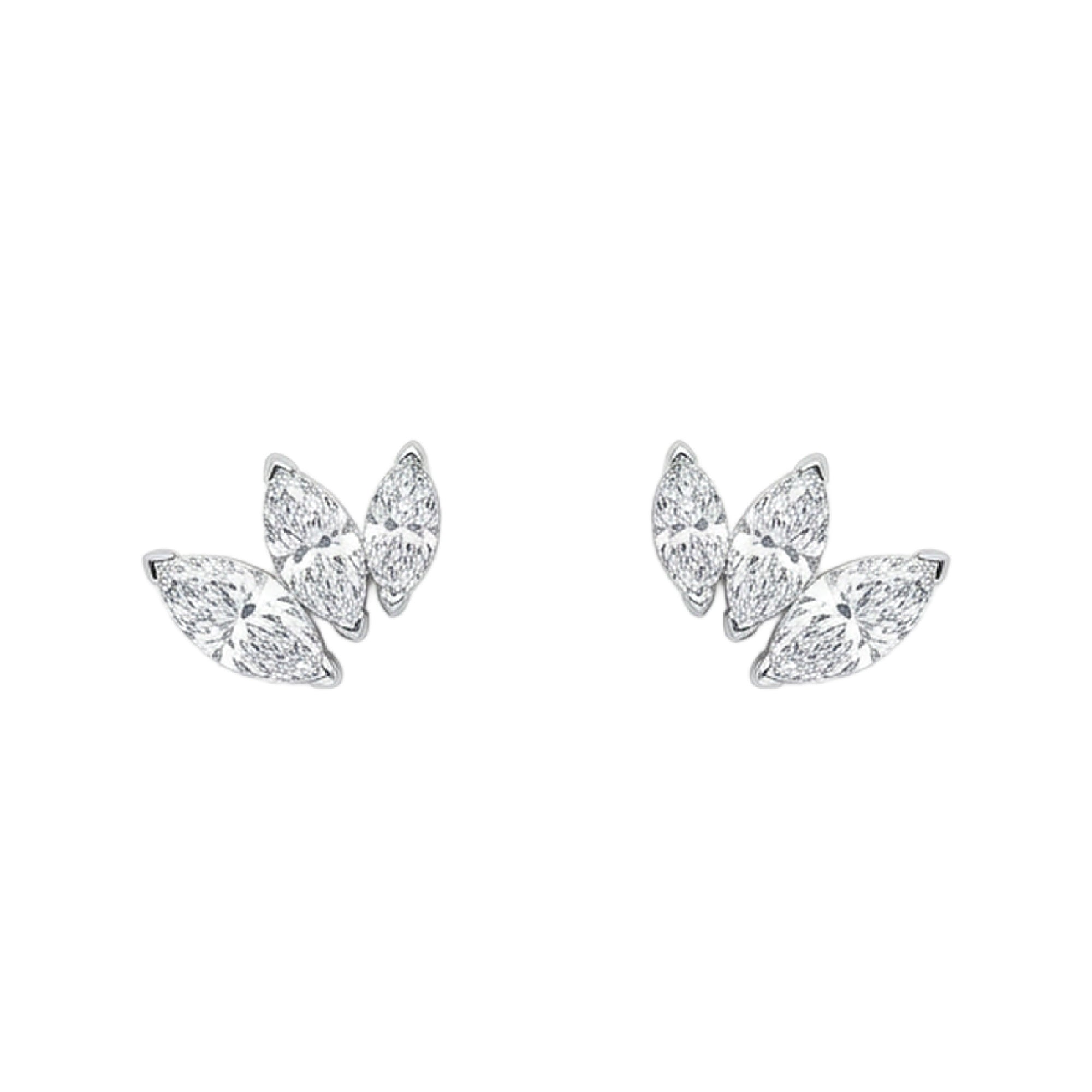 3 Marquise Shaped Diamond Stud Earrings