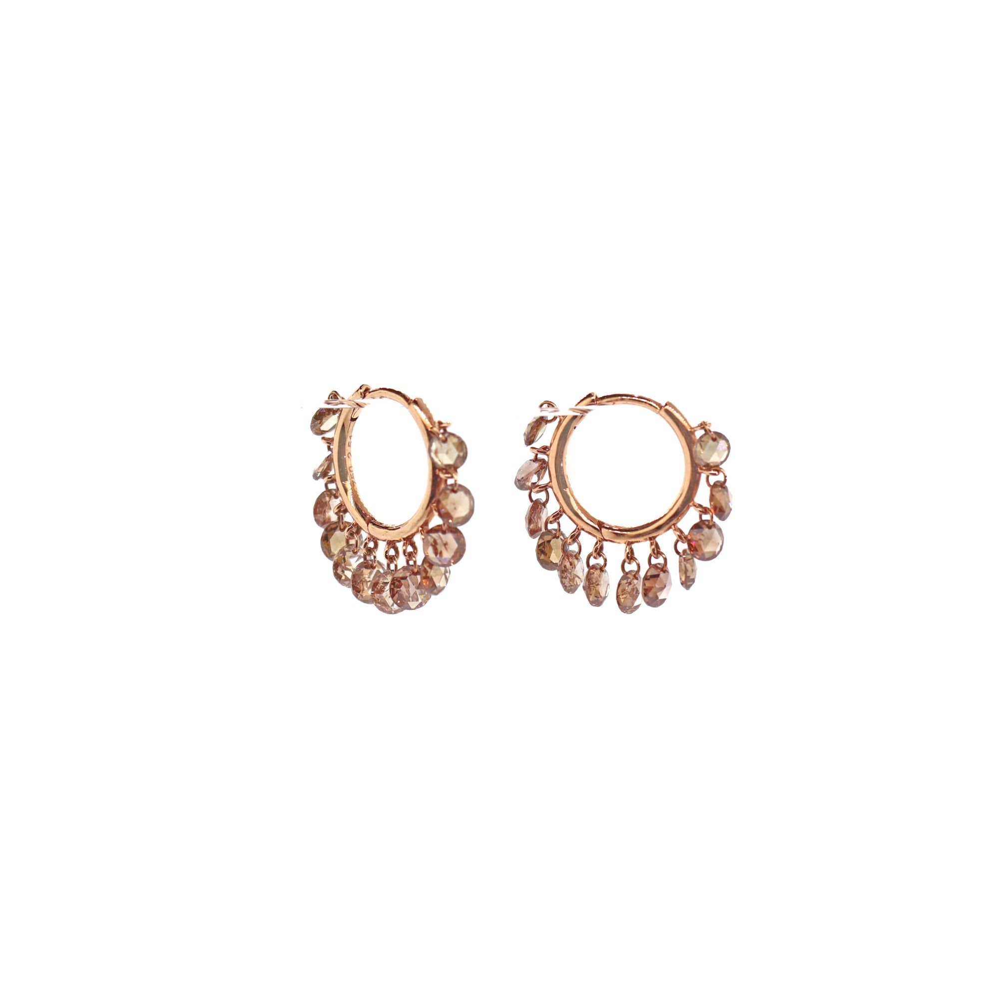 Rose Gold Drilled Diamond Fringe Hoop Earrings