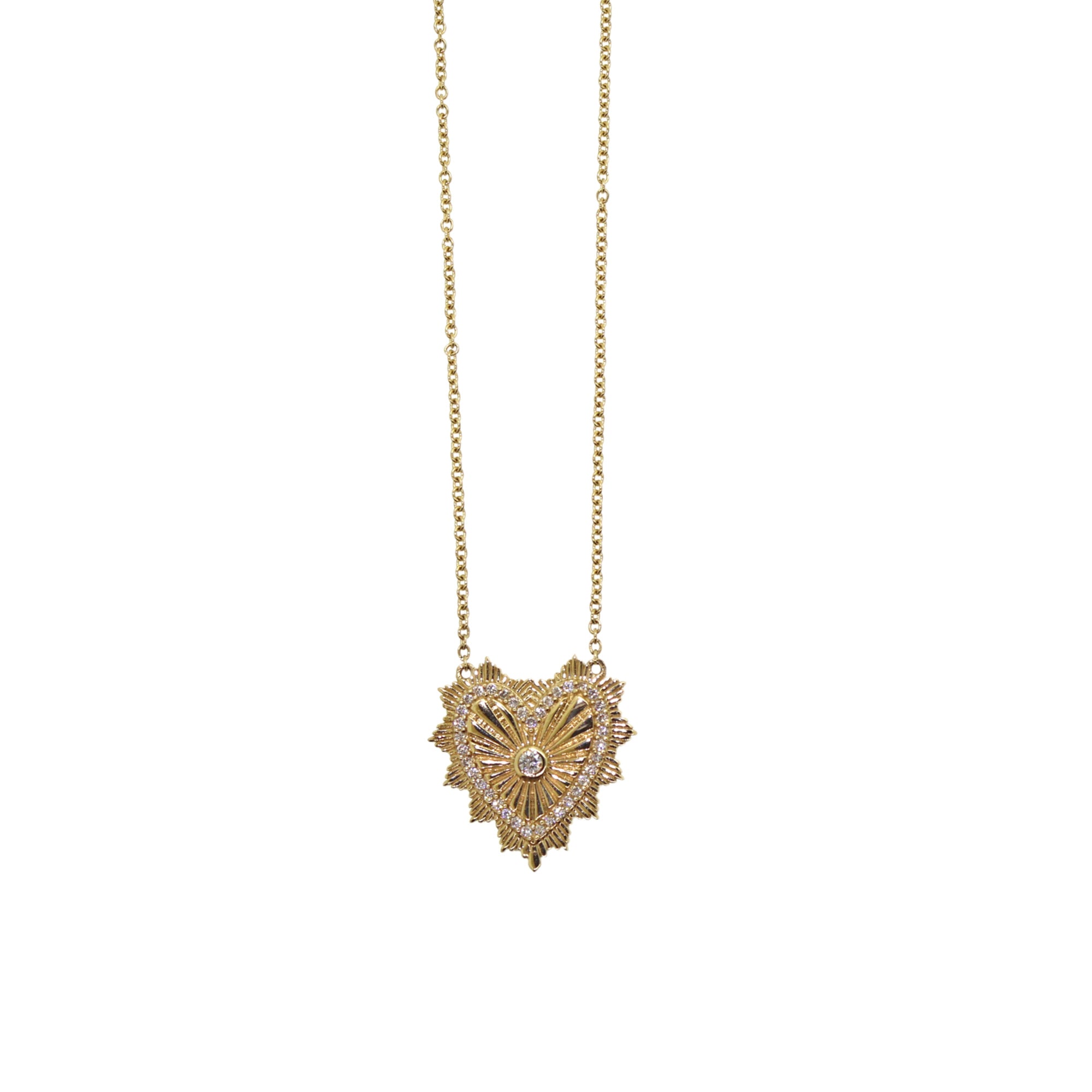 Fluted Starburst Diamond Heart Necklace