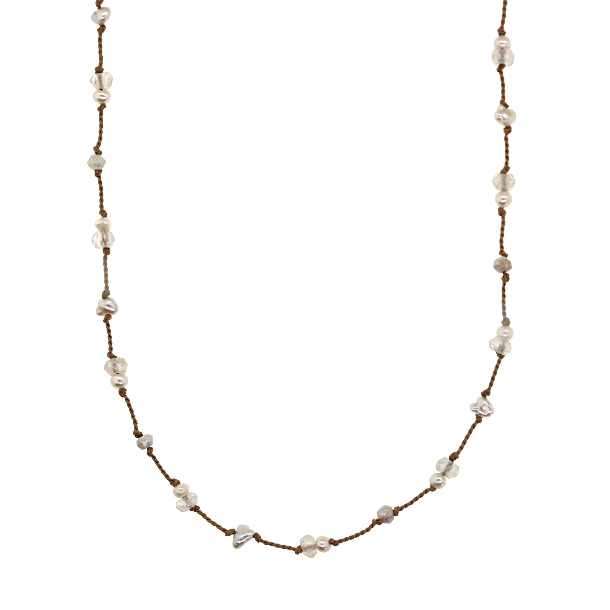 Pearl and White Sapphire Silk Necklace