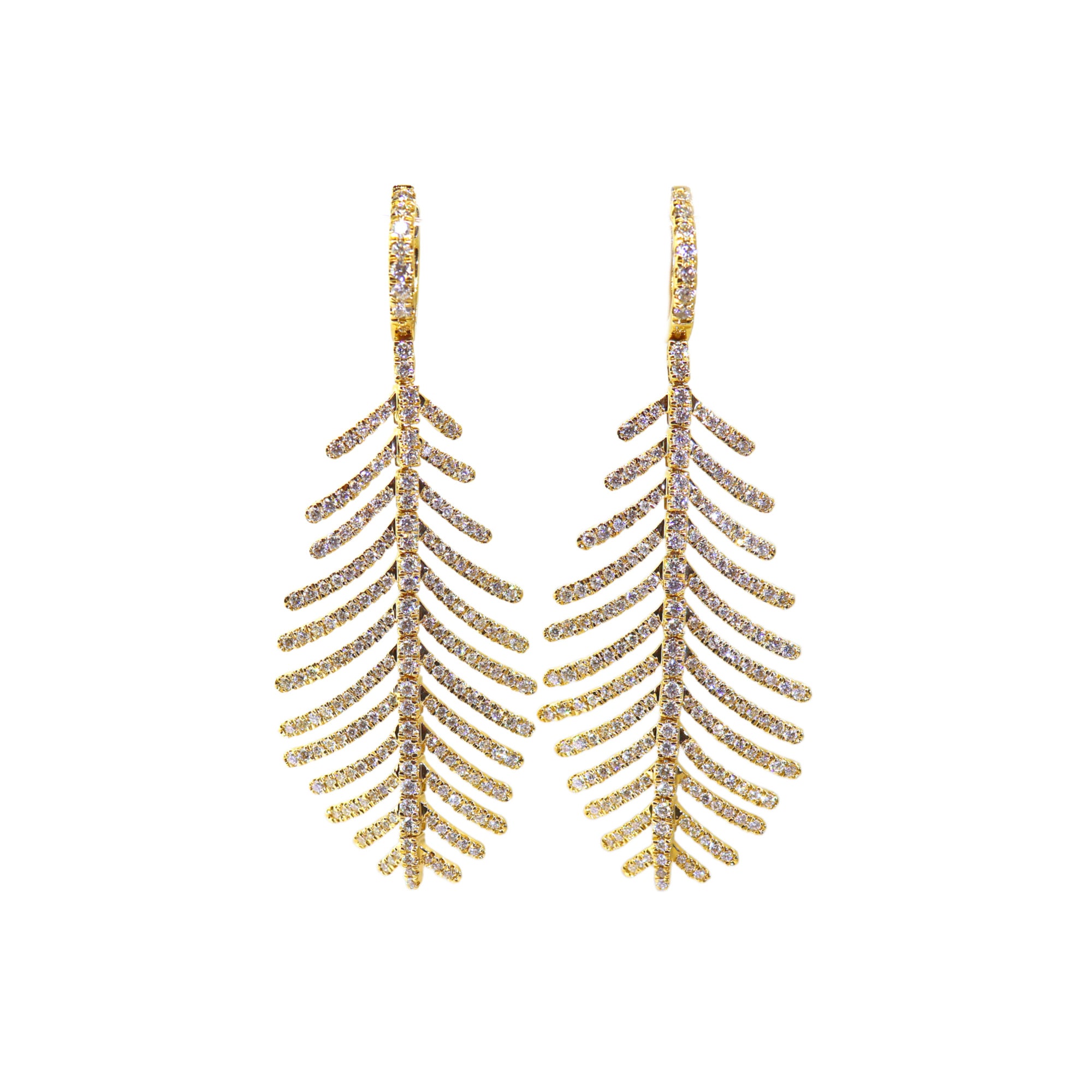 Yellow Gold Diamond Leaf Dangle Earrings