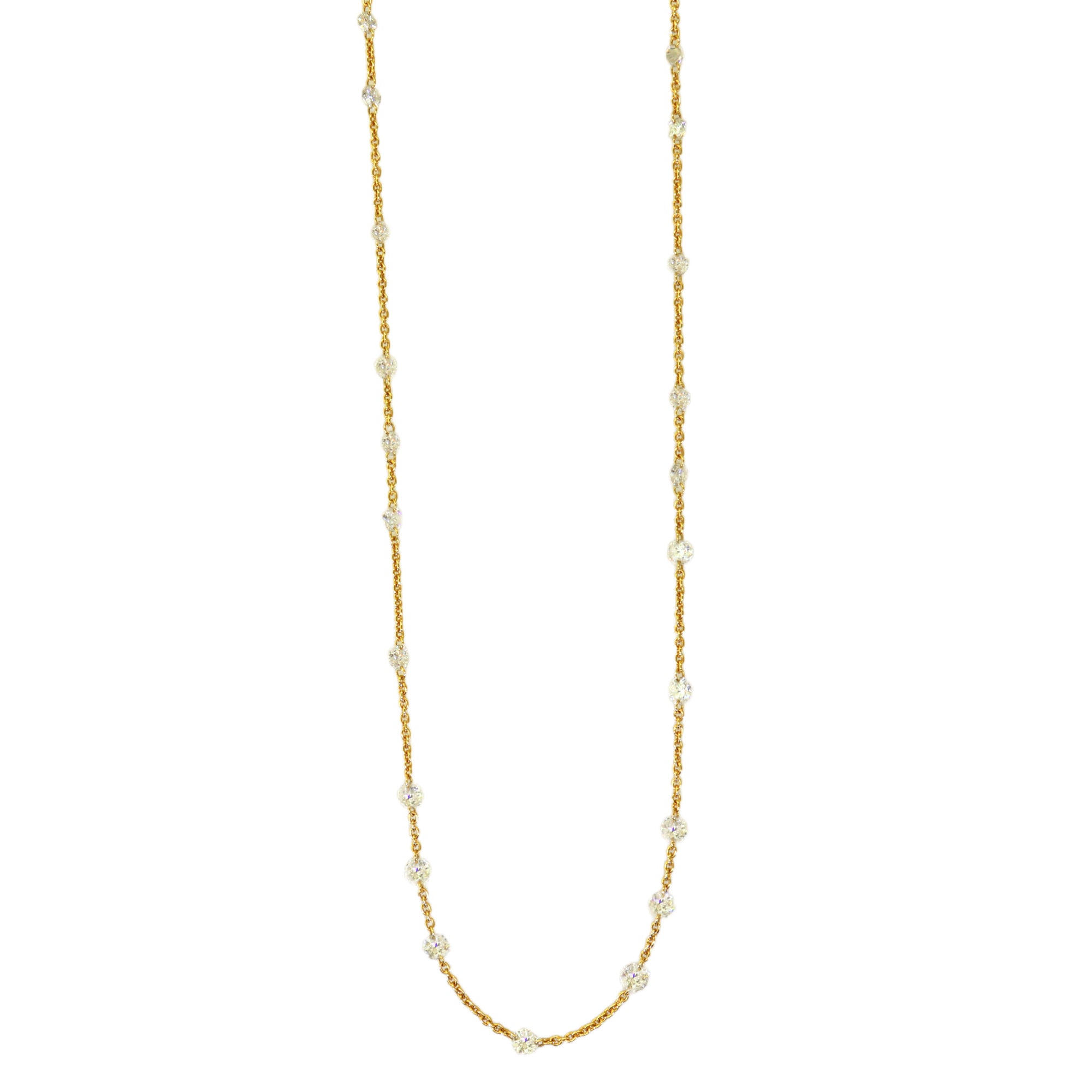 Yellow Gold 23 Drilled Diamond Spaced Necklace