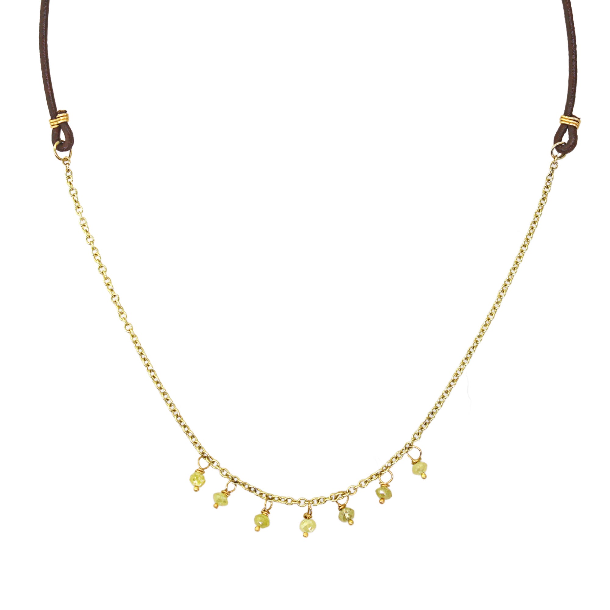 Yellow Diamond Dangle Leather Necklace