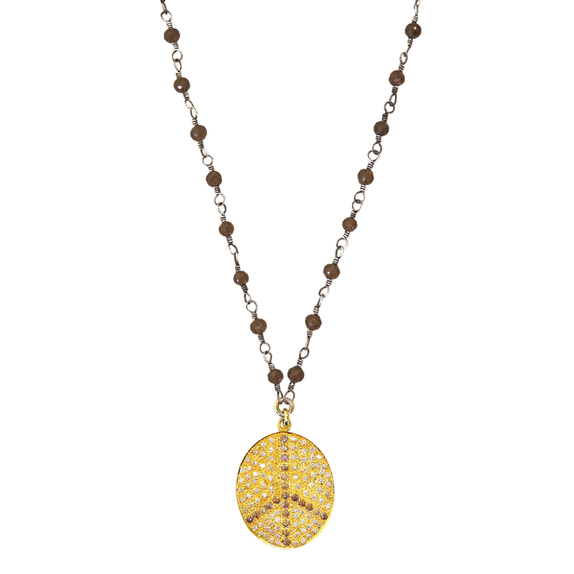 Chocolate & White Diamond Large Peace Sign Necklace