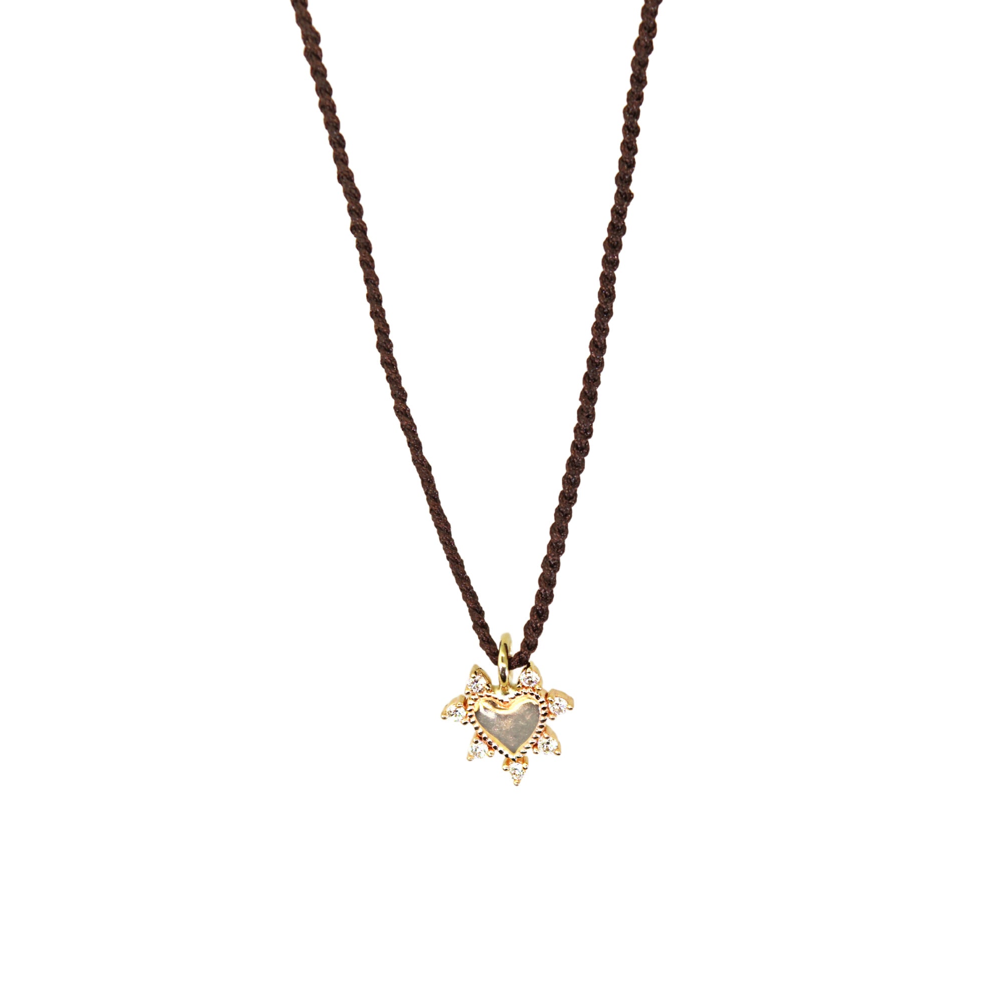 Mini Diamond Studded Brown Crocheted Necklace
