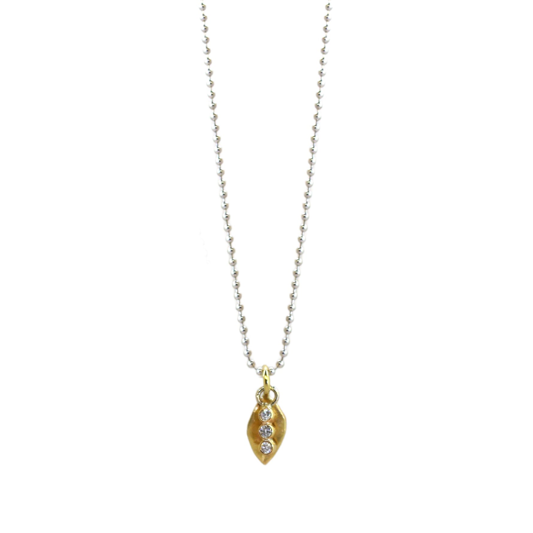 Beaded Chain Diamond Bar & Leaf Pendant Necklace